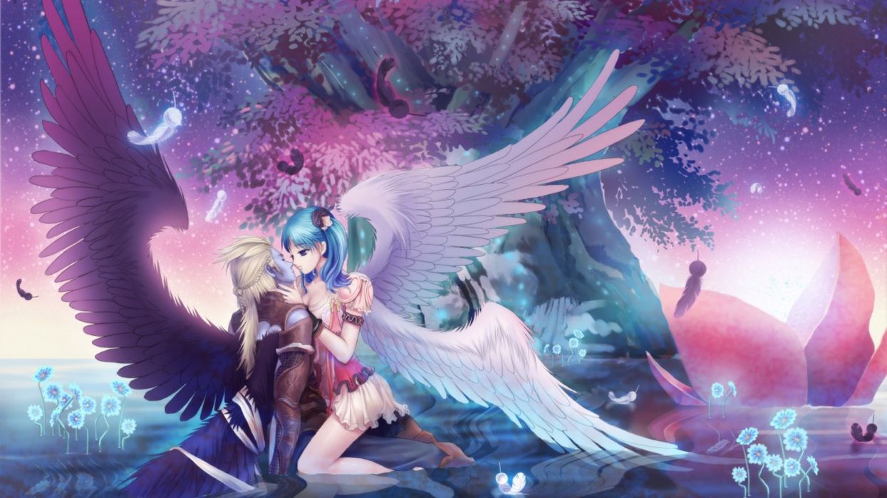 A kiss from angel anime fantasy couple love wallpaperx900