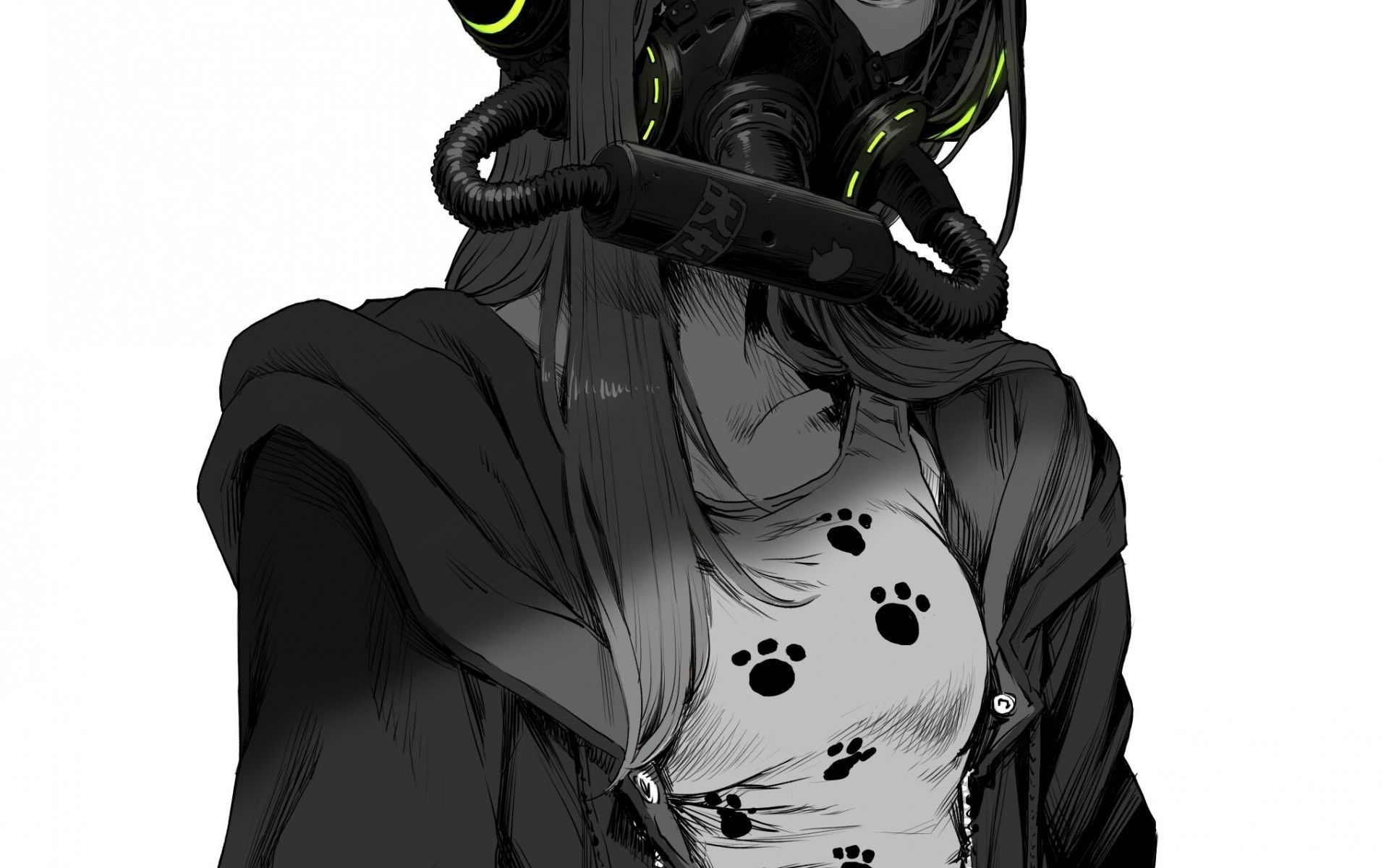 Download 1920x1200 Anime Girl, Mask, Jacket, Black And White.