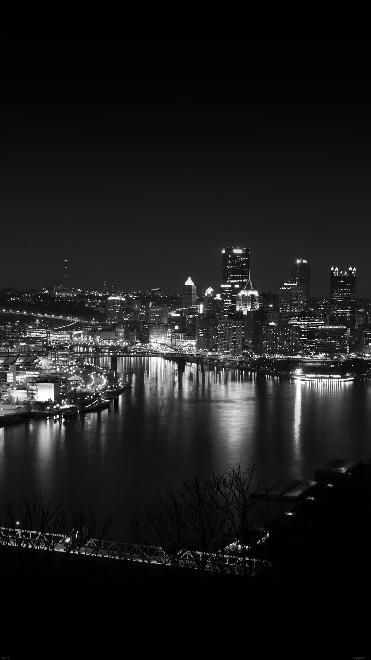 Pittsburgh City Dark Skyline At Night iPhone 6 Plus HD Wallpaper