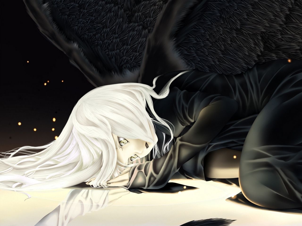 Download wallpaper 1280x960 anime, girl, blond, wing, sadness