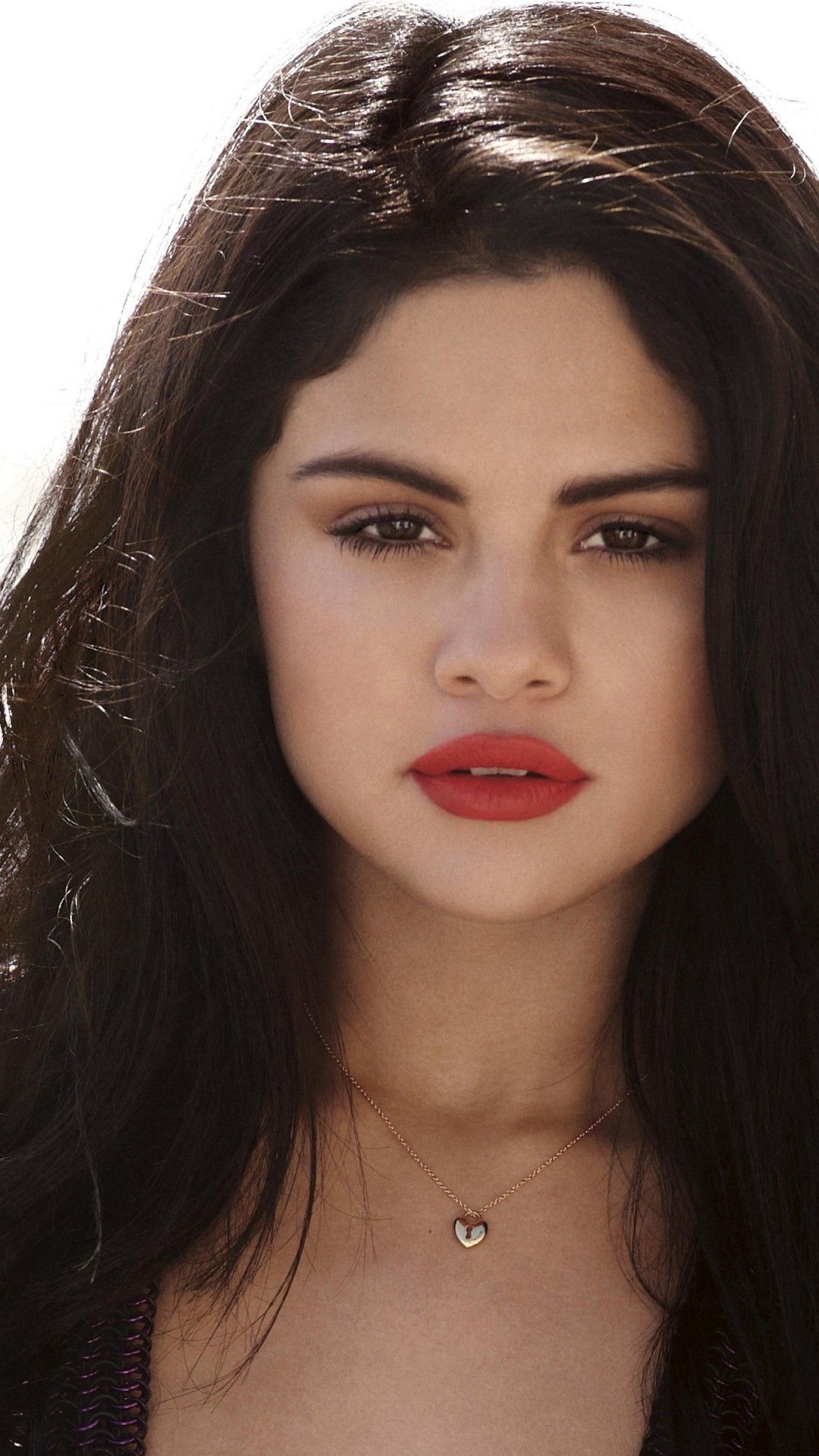 Download 1080x1920 Selena Gomez, Red Lipstick, Necklace, Singer