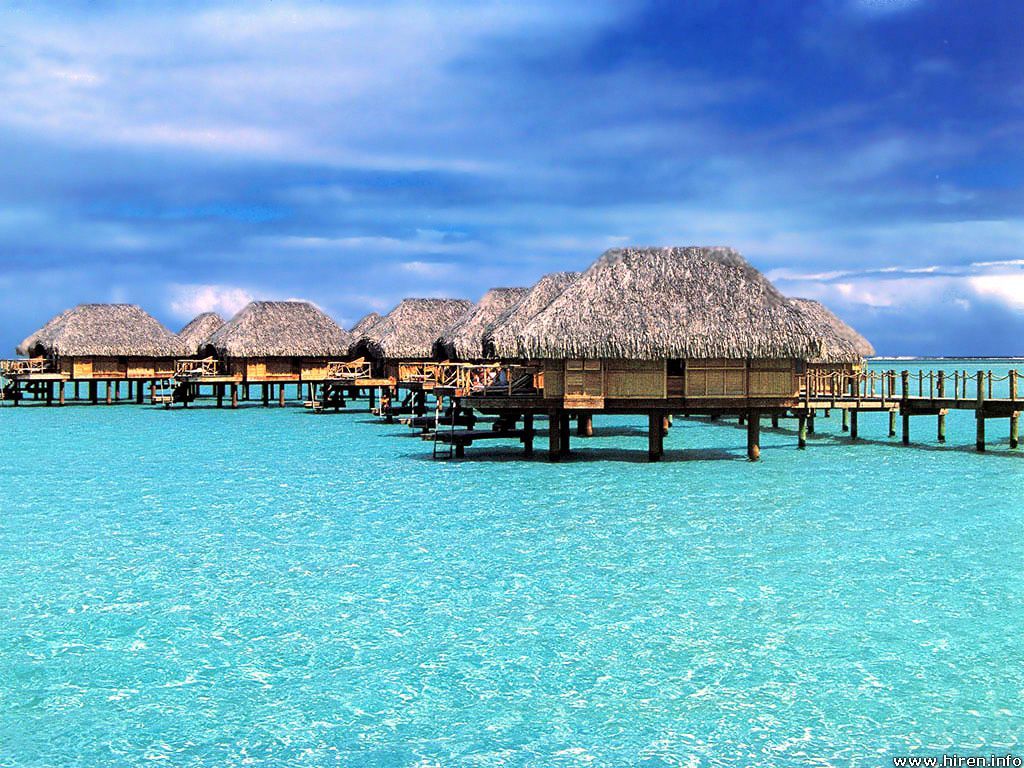 Desktop Wallpaper Natural Background Bora Bora, Capanne