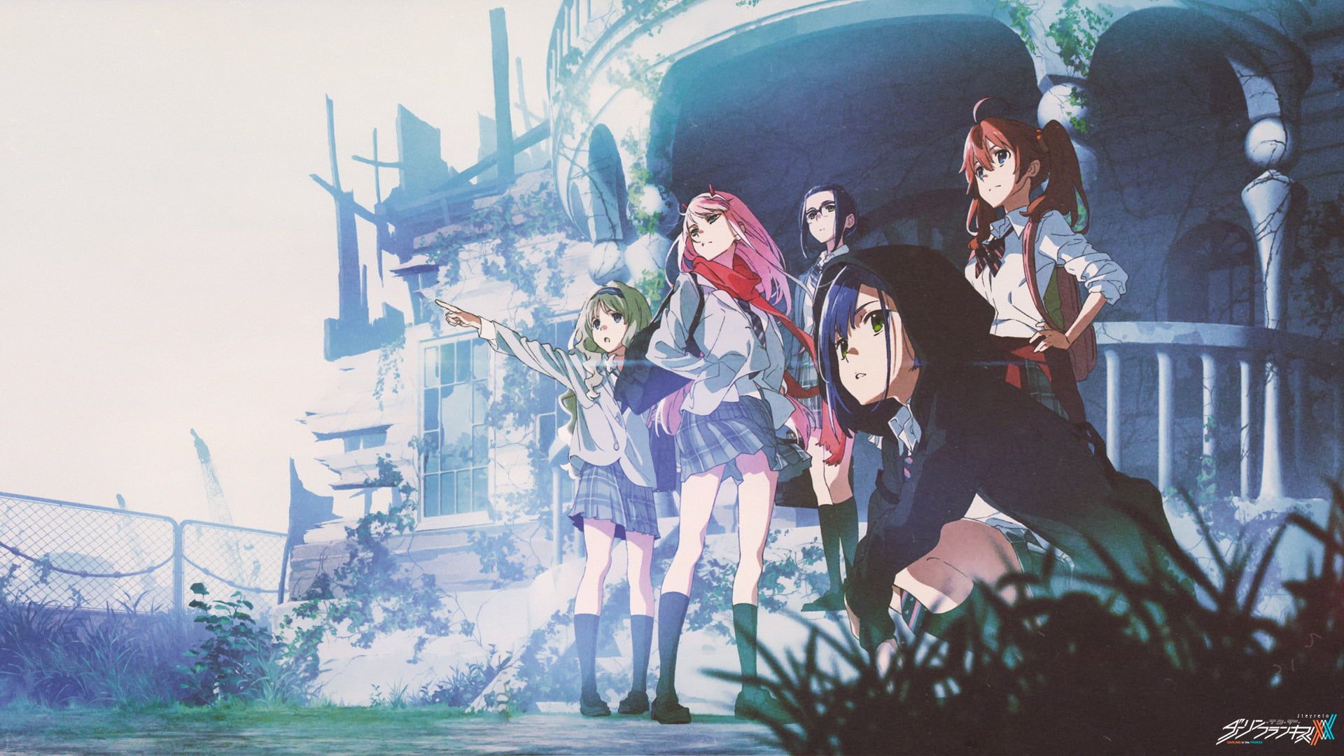 Five female anime characters digital wallpaper, darling in franxx