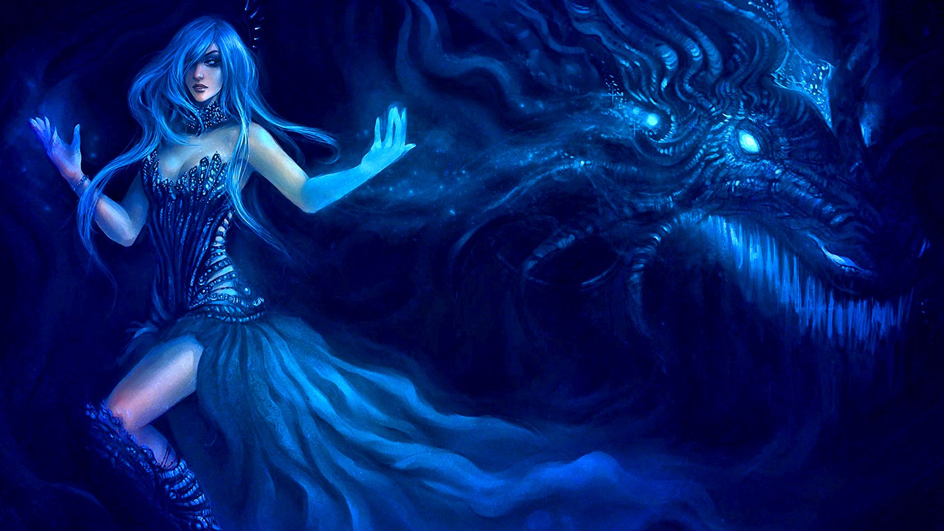 dragon, dark, magic, women, fantasy wallpaper