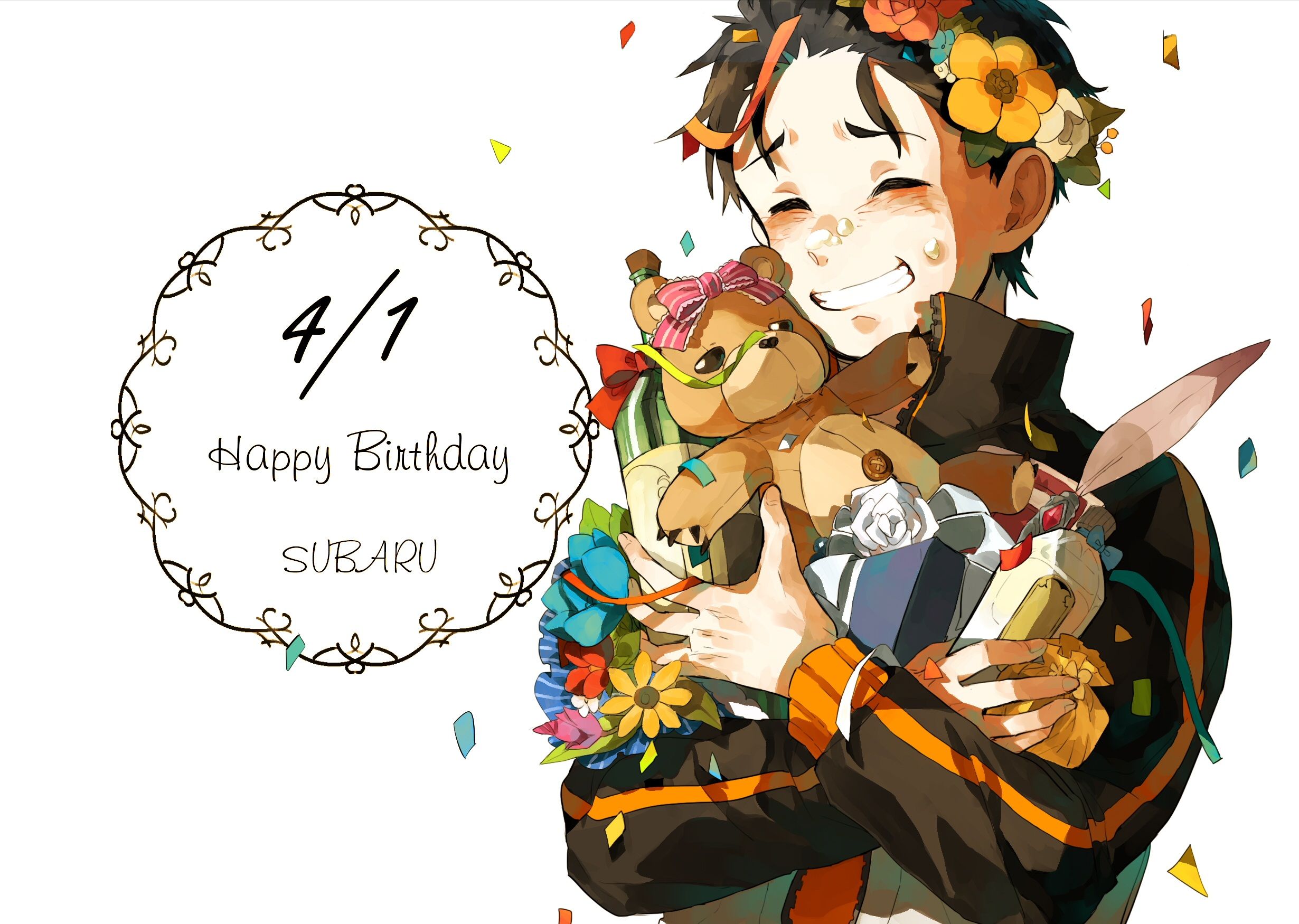 Boy, Black Hair, Smile, Birthday, Subaru Natsuki, Gift