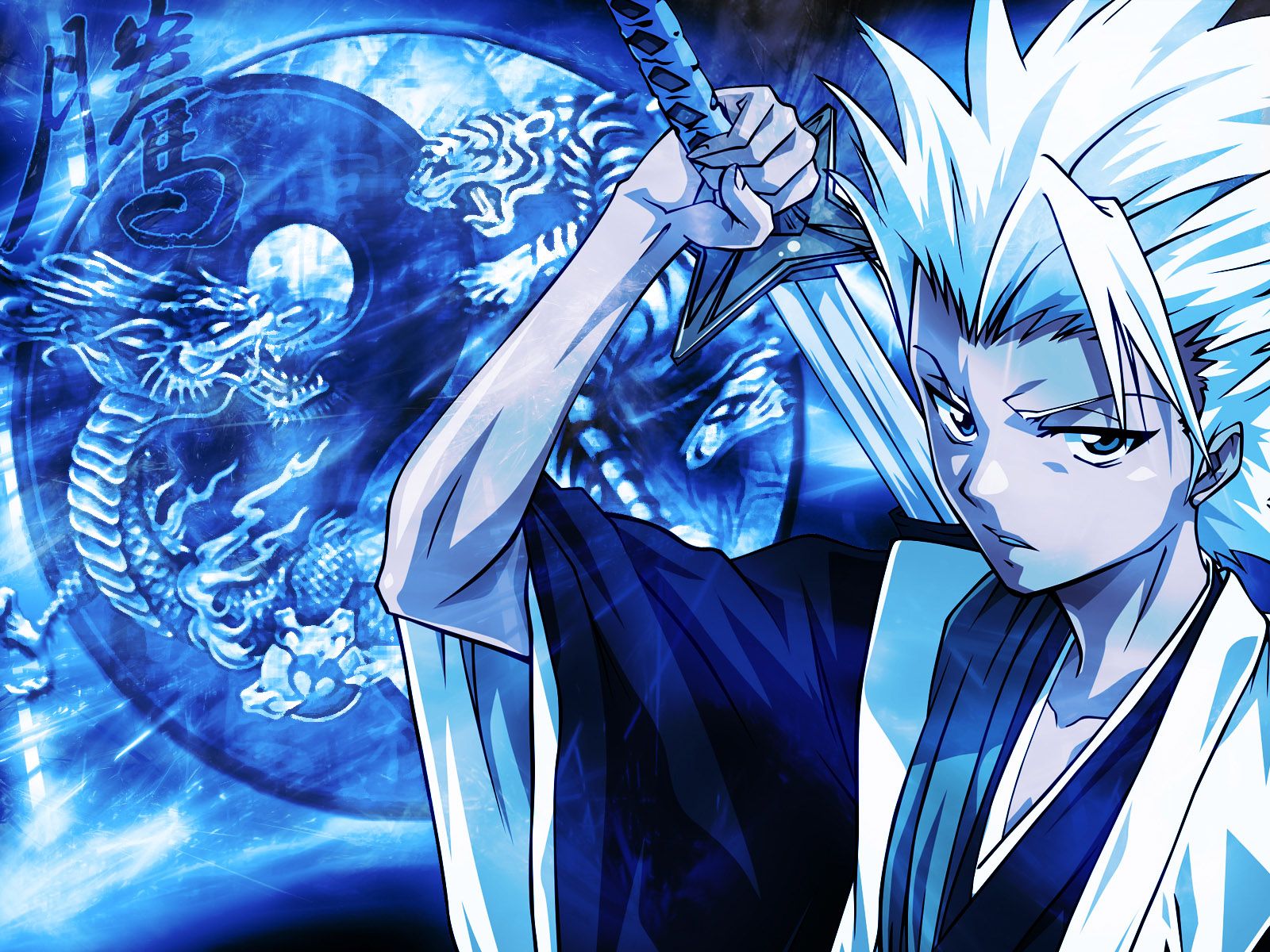all male animal bleach blue dragon hitsugaya toushirou male sword