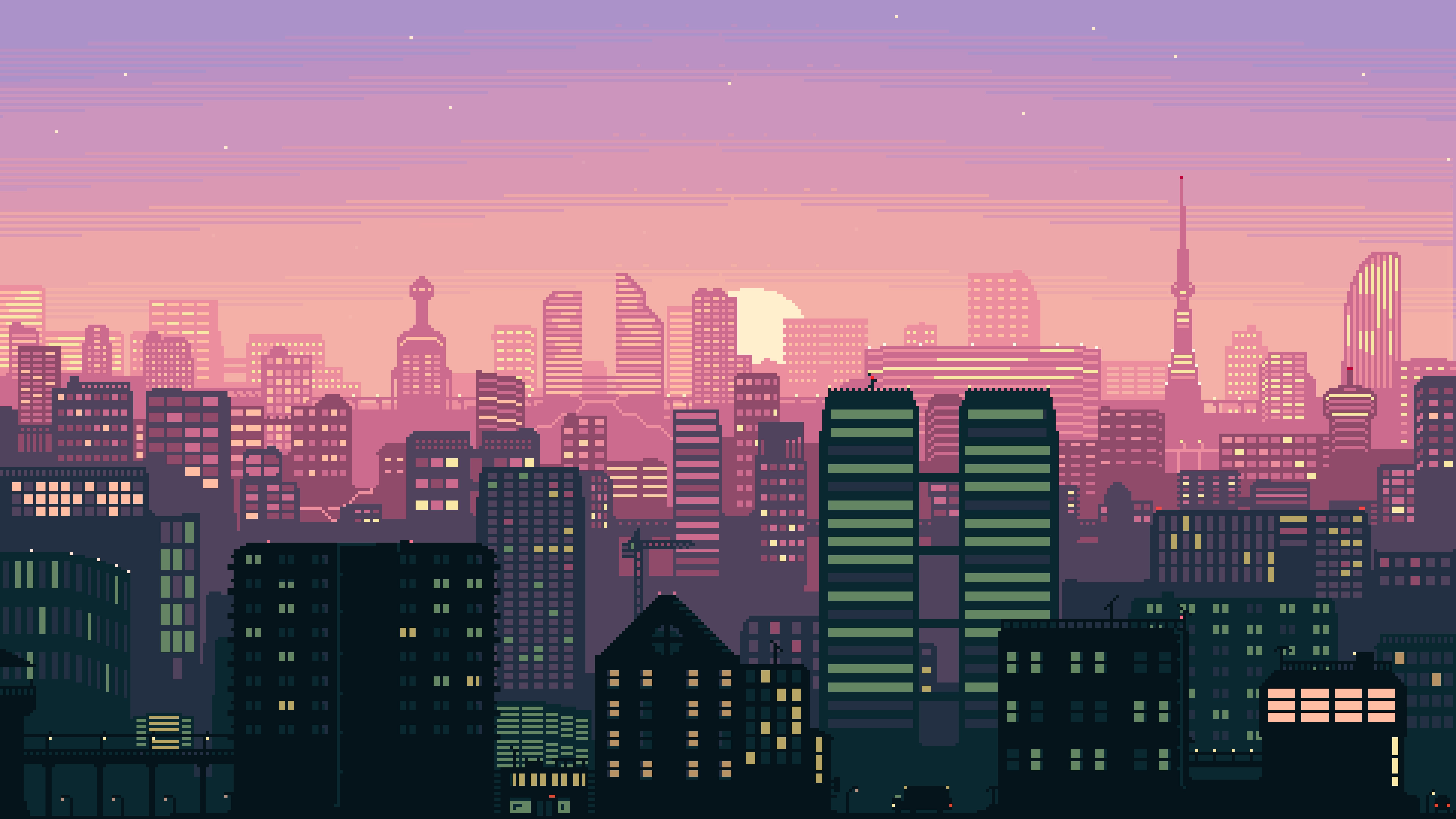 Pixel art of sunrise city landscape. Pixel art landscape, Pixel