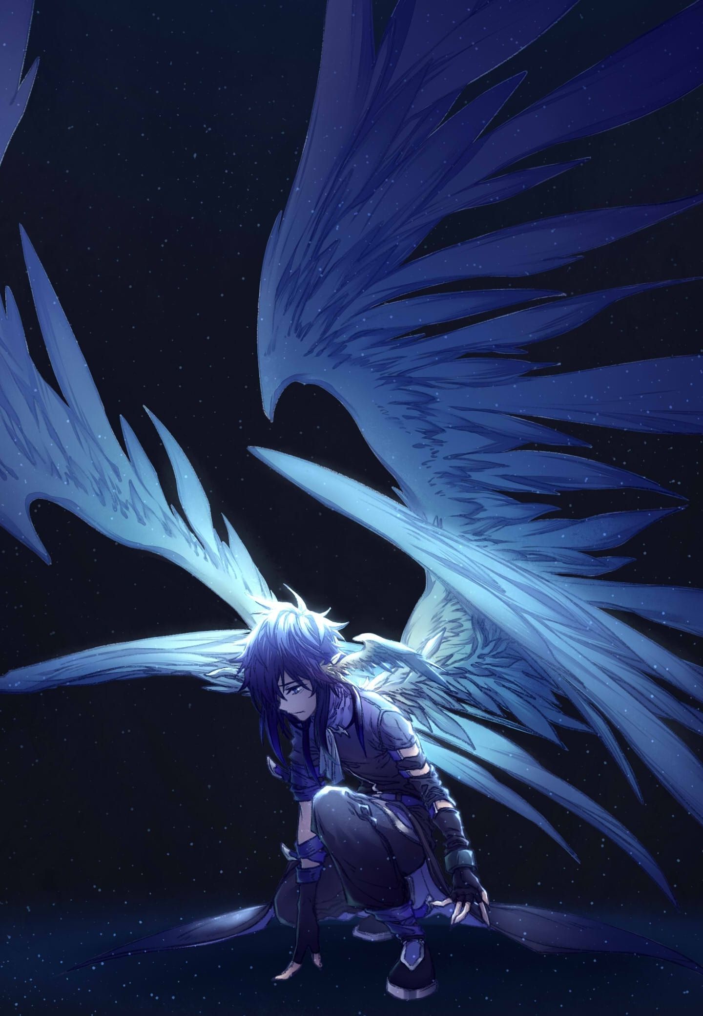 Download 1440x2960 wallpaper dark, big wings, angel, fantasy
