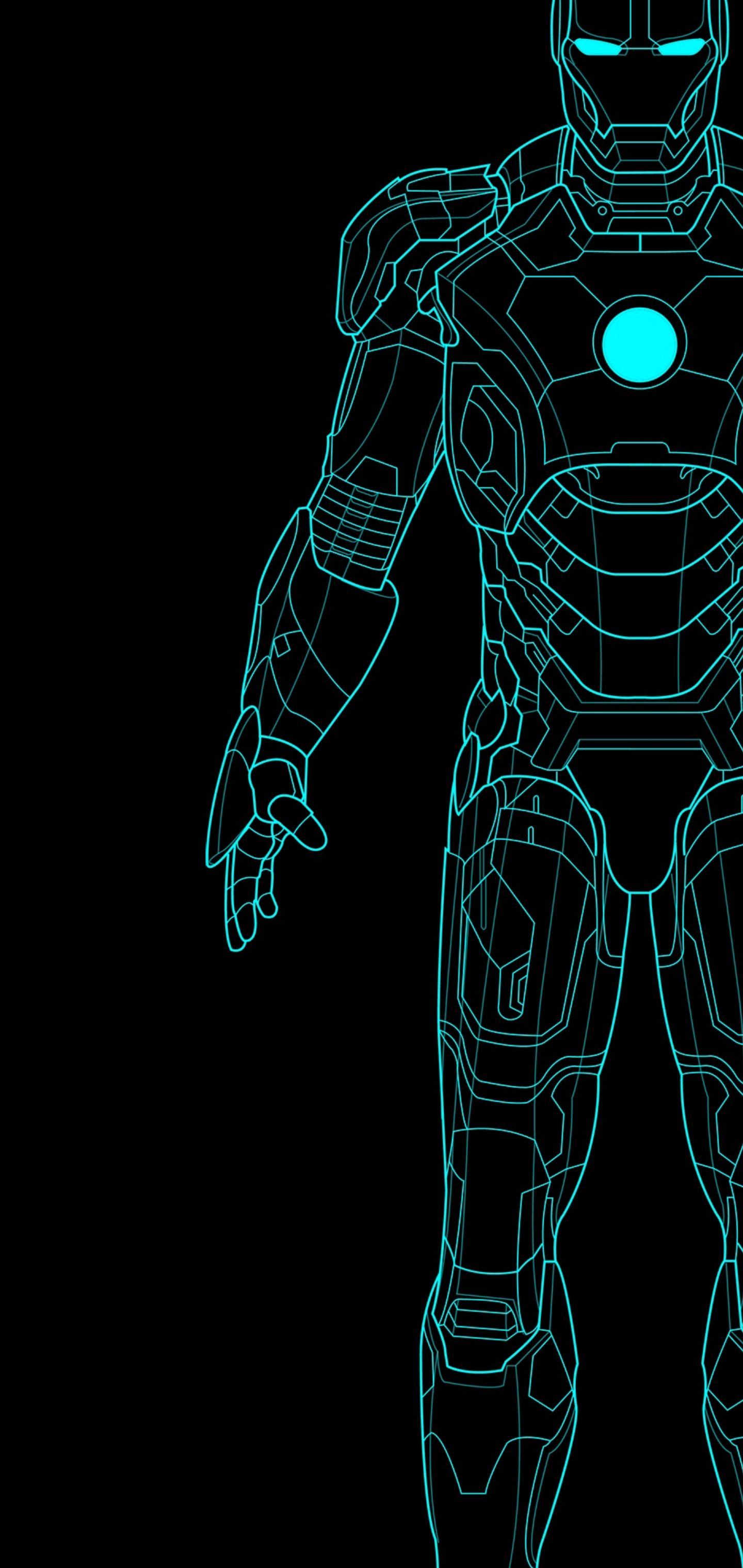 Neon Iron Man Outline Galaxy S10 Hole Punch Wallpaper