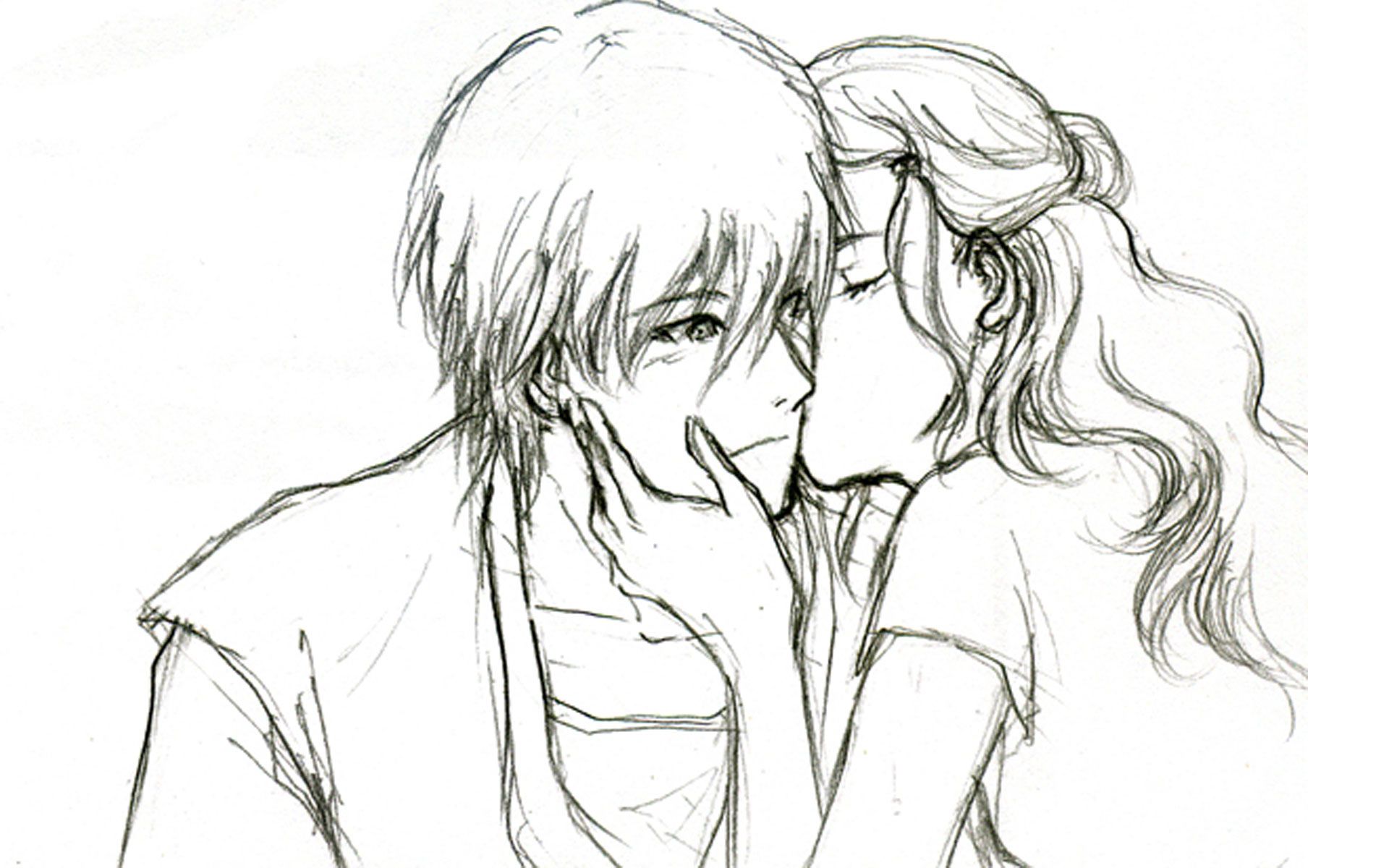 anime boy and girl in love sketch