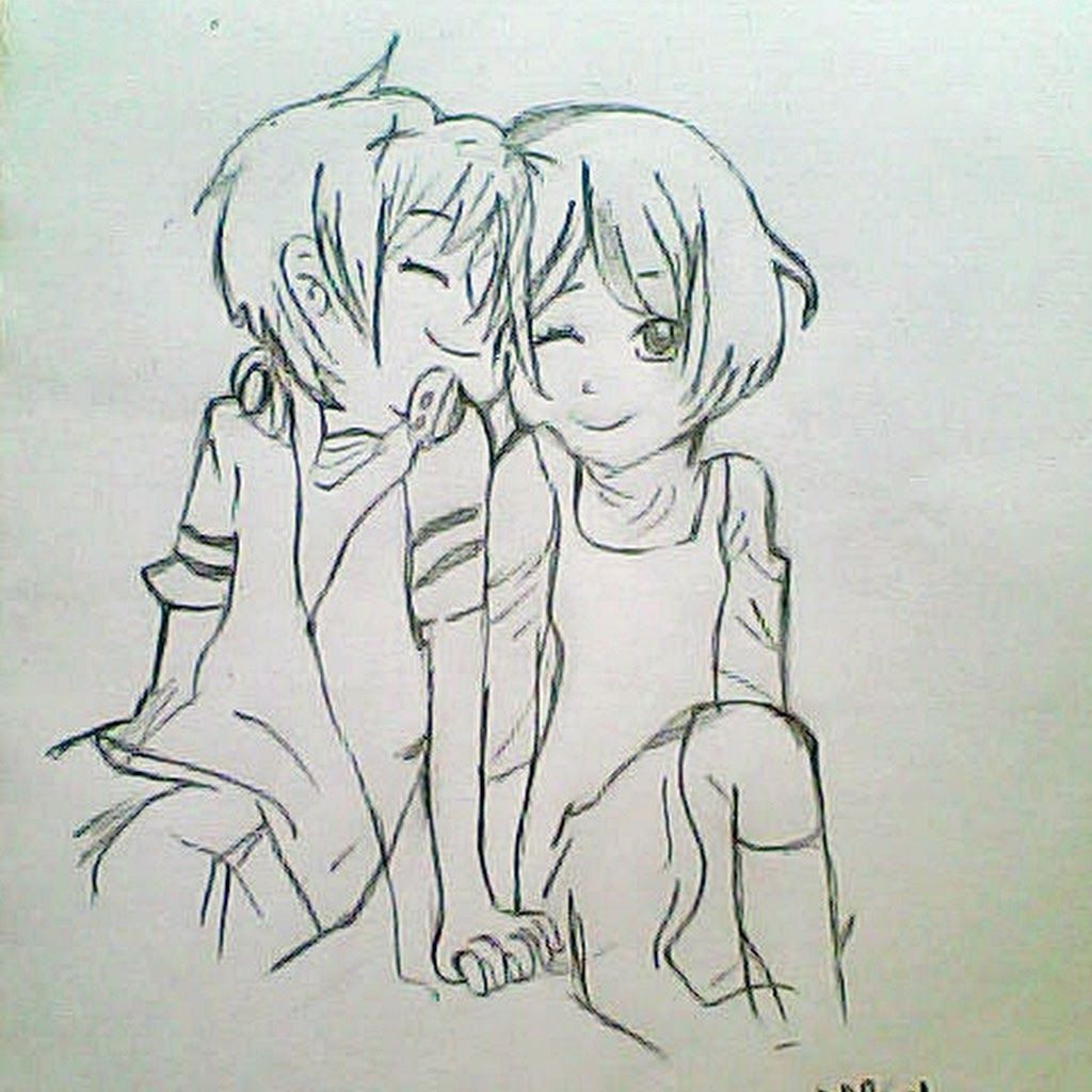 anime boy and girl sketch