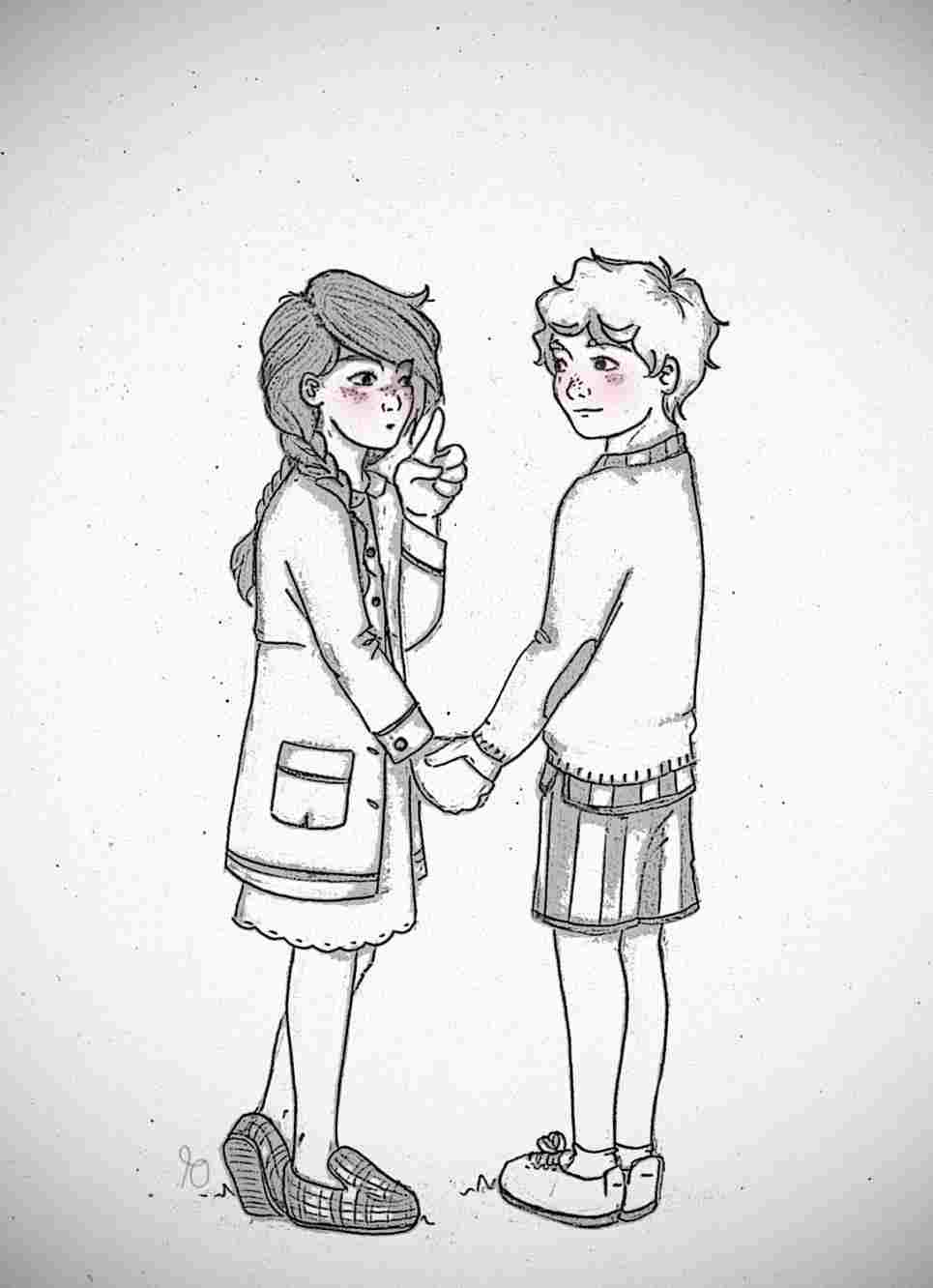 Friend Wallpaper Boy And Girl Simple Drawing Pencil Drawing Wallpaper & Background Download