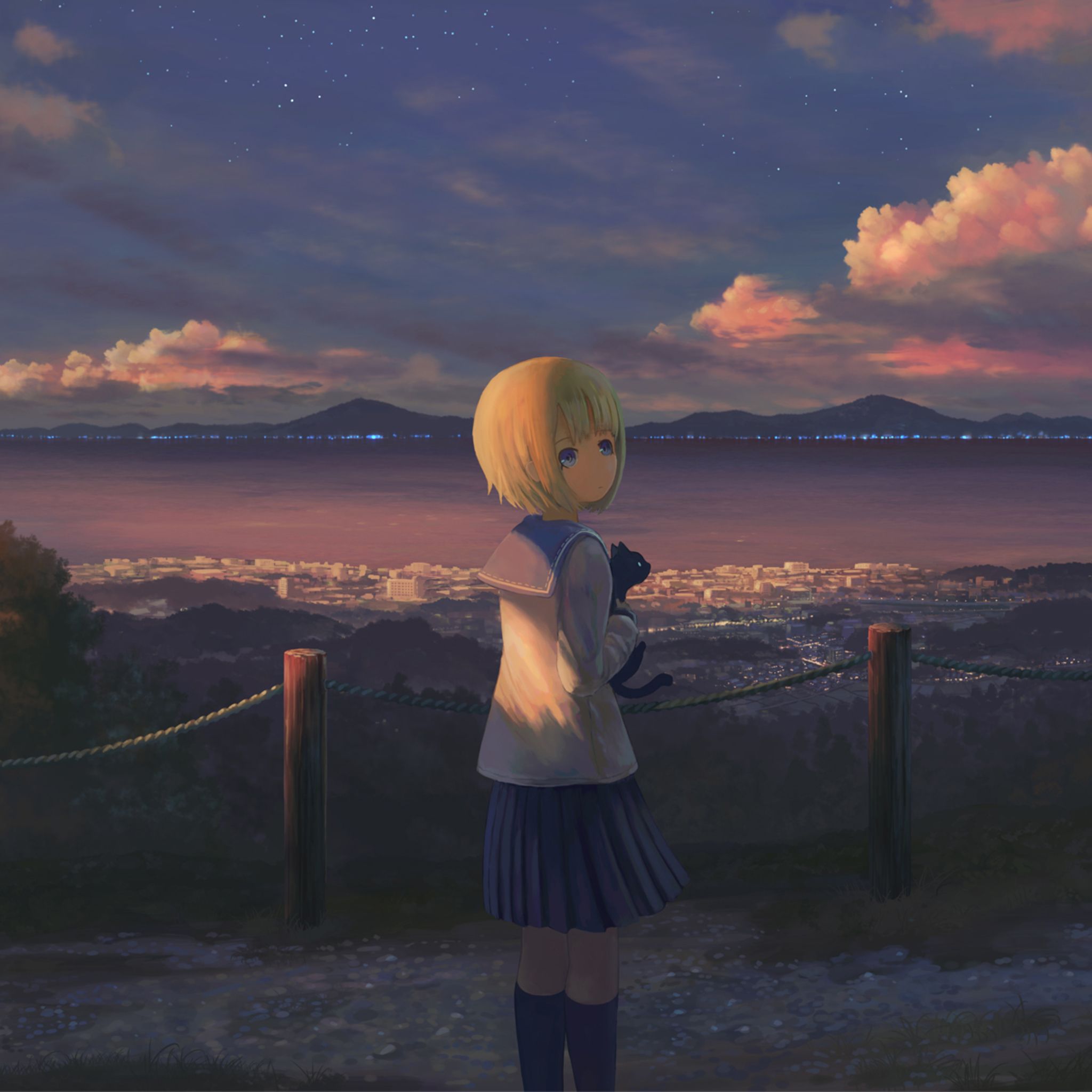 Anime Girl Alone Standing iPad Air HD 4k Wallpaper