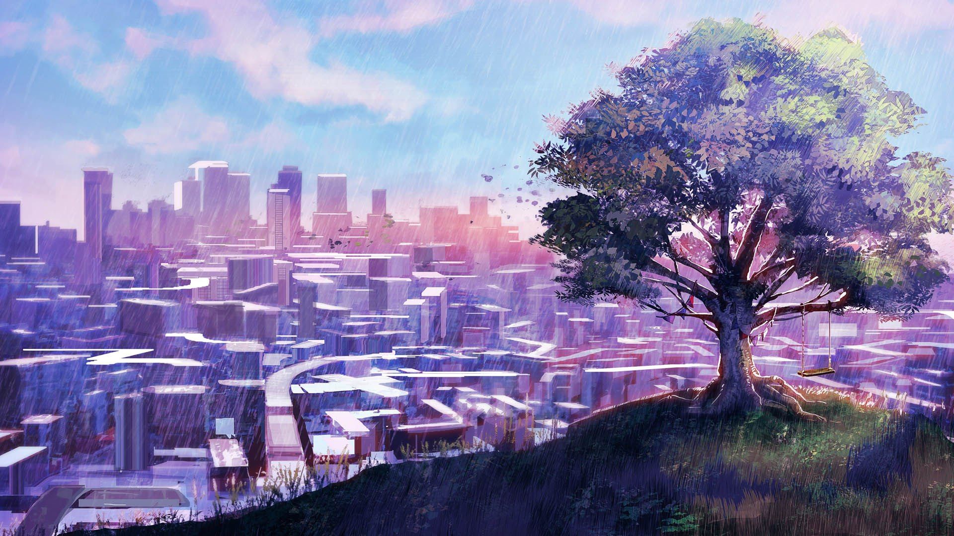 dual monitor anime landscape wallpaper