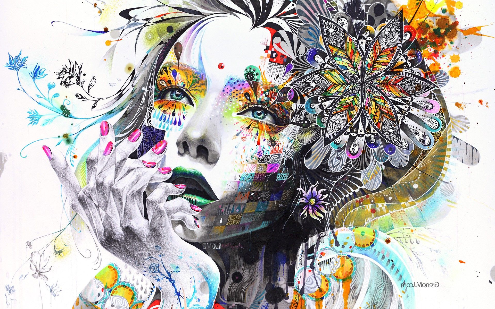 Artwork, Hand, Face, Colorful, Women, Surreal, Mosaic, Woman Flowers Wallpaper & Background Download