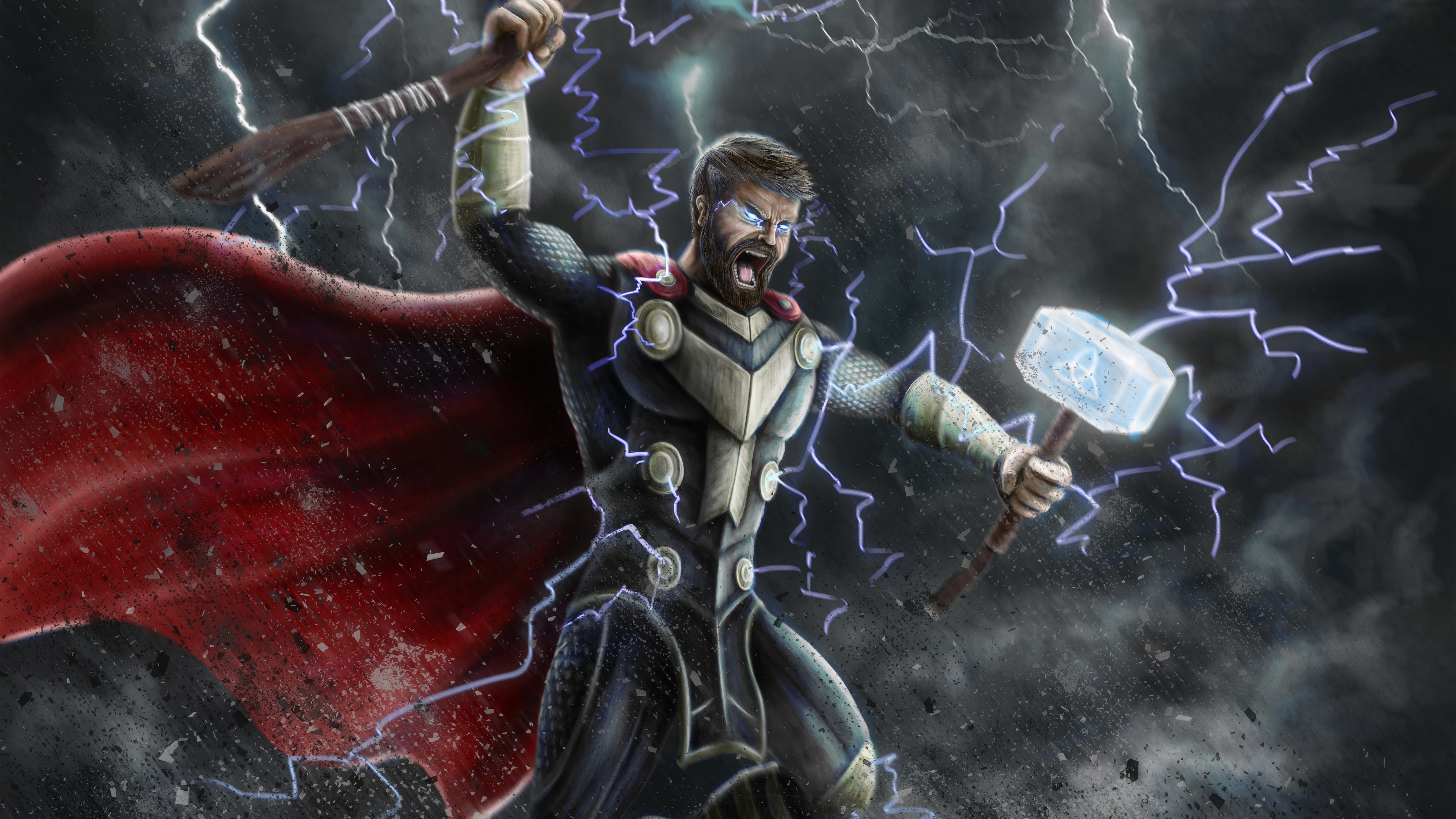 Thor MCU Artwork 8K Wallpaper, HD Superheroes 4K