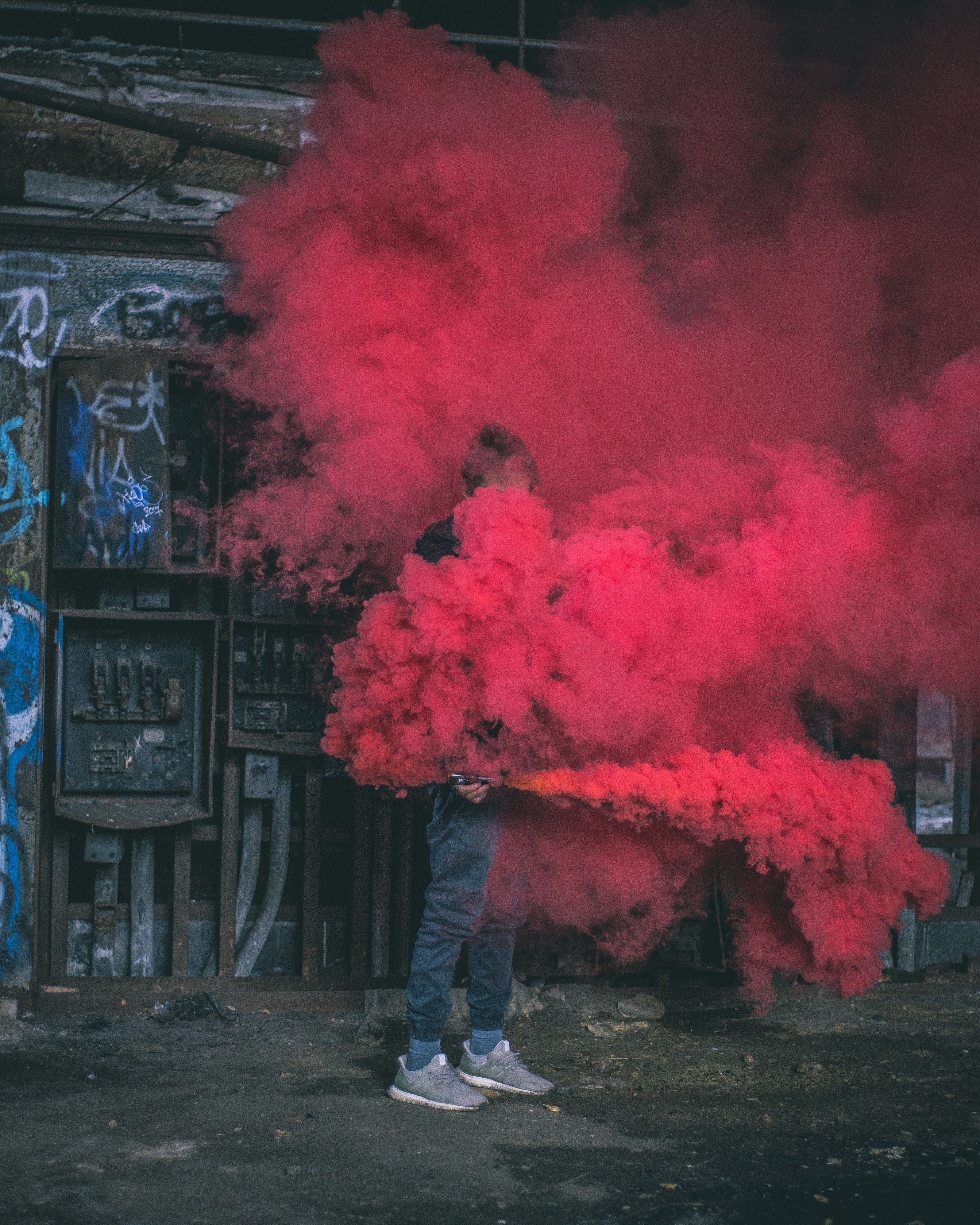Photo of Man Surrounded by Red Smoke · Free