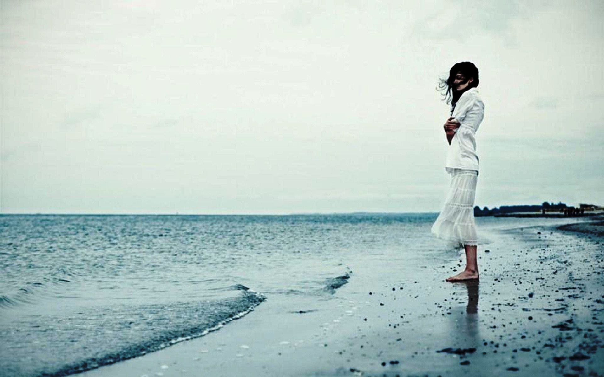 Lonely Girl At Beach, Download Wallpaper