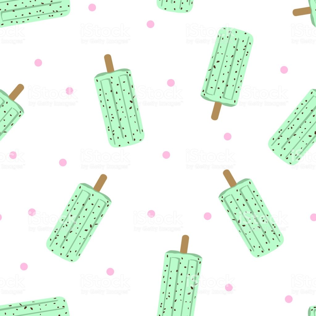 Seamless Pattern Mint Chocolate Chip Ice Cream Bar With Pink Dot