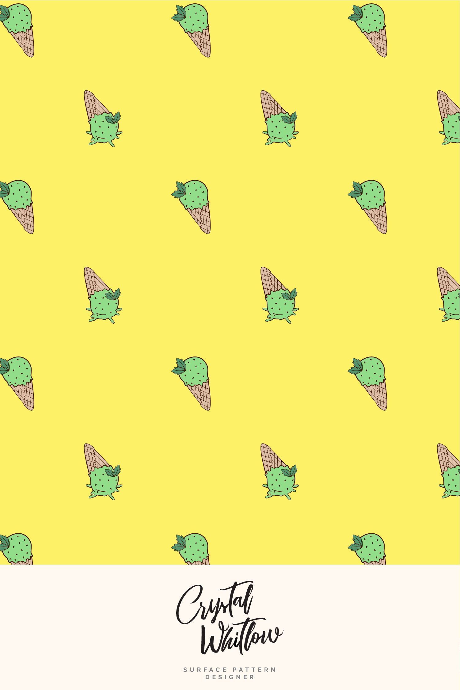 Mint Chocolate Chip, yellow background, Ice cream, surface pattern