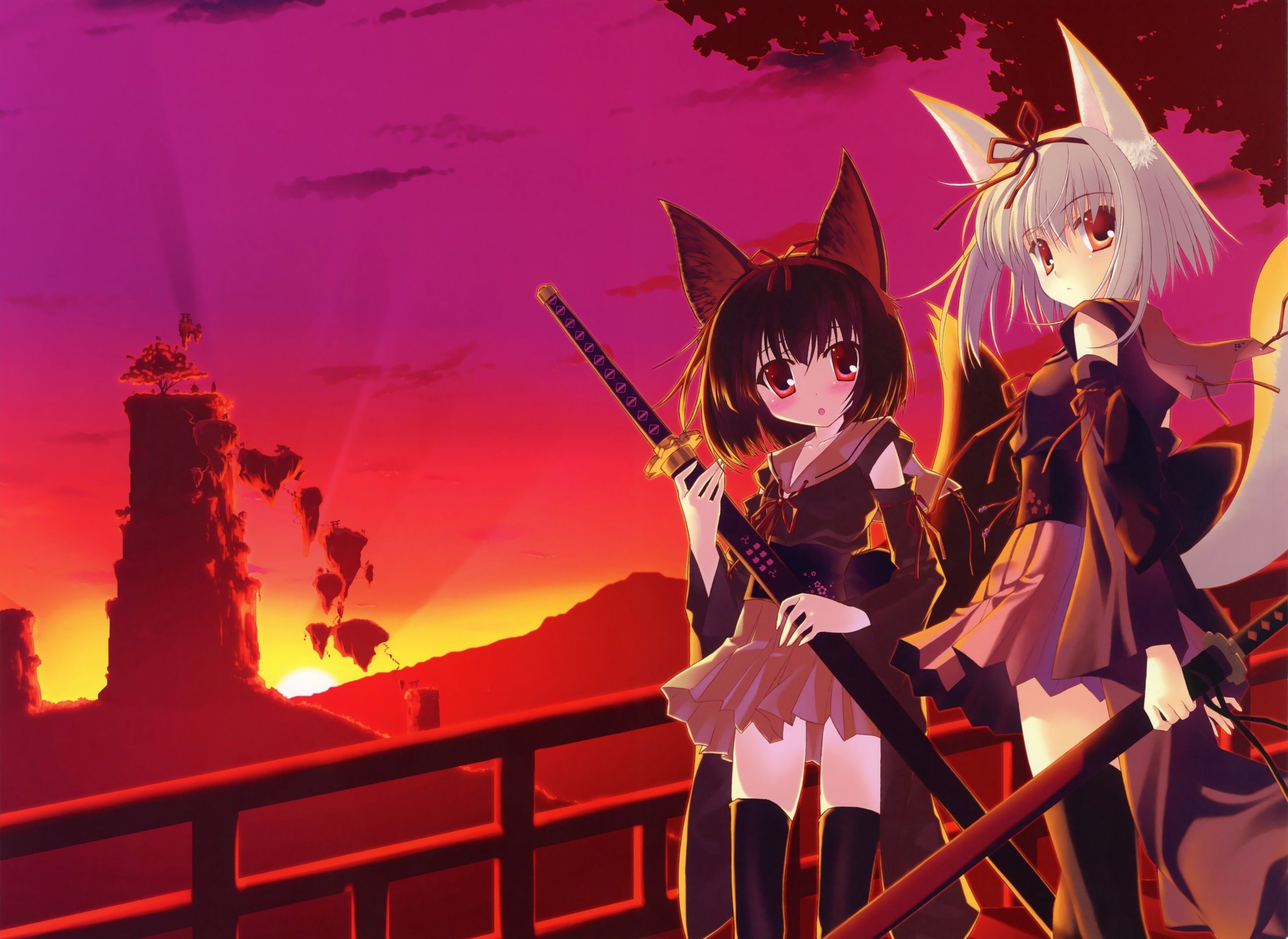 sunset blade animal ears anime kokonobi fox girls anime girls