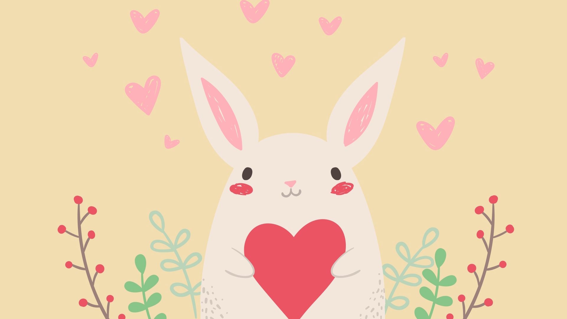 Download wallpaper 1920x1080 hare, rabbit, art, heart, cute full
