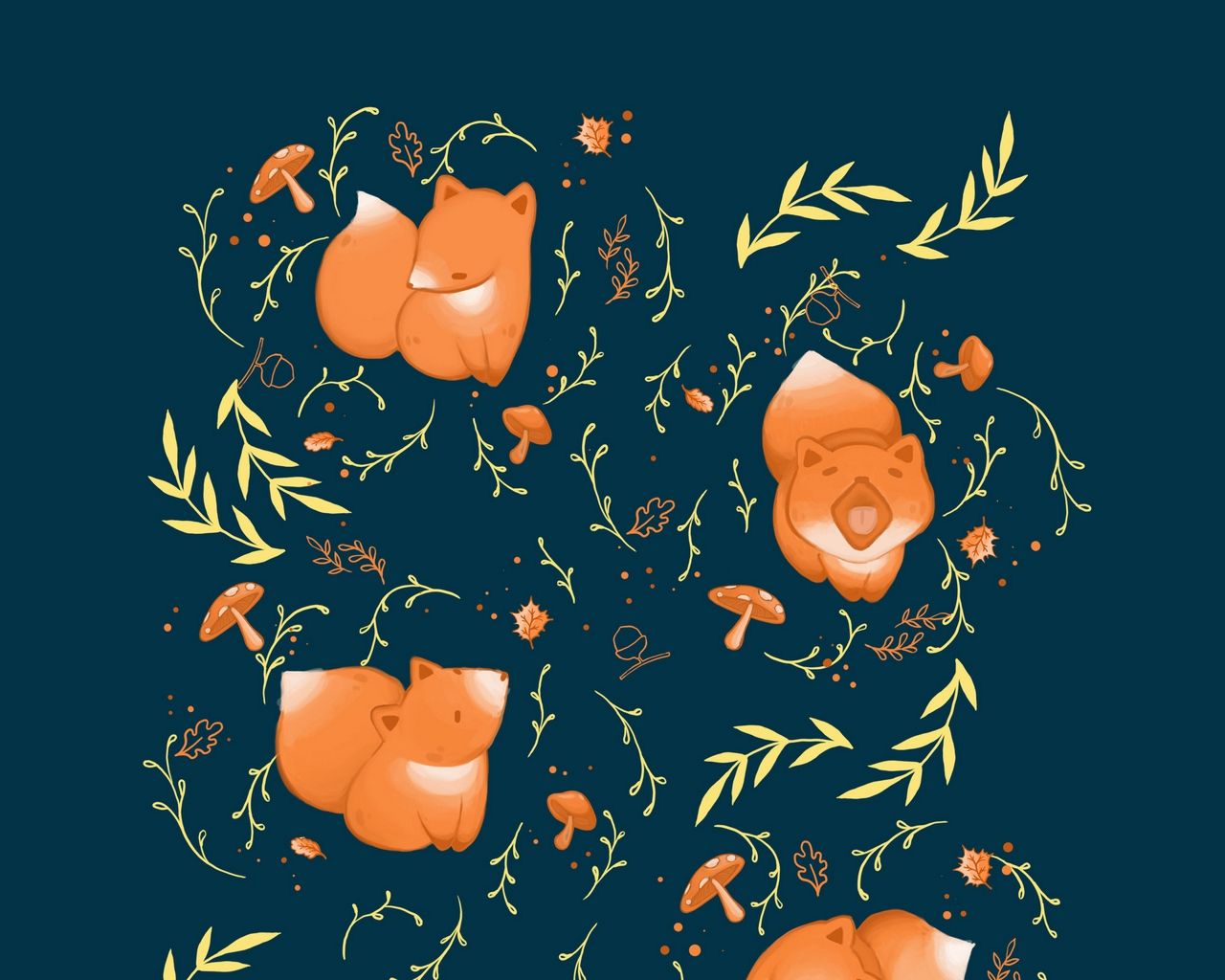Download wallpaper 1280x1024 pattern, fox, leaves, branches