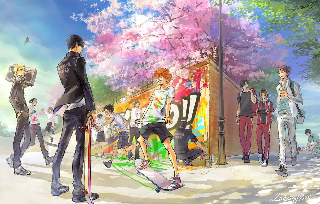 Wallpaper joy, anime, Sakura, art, guys, Haikyuu!!, tobio kageyama