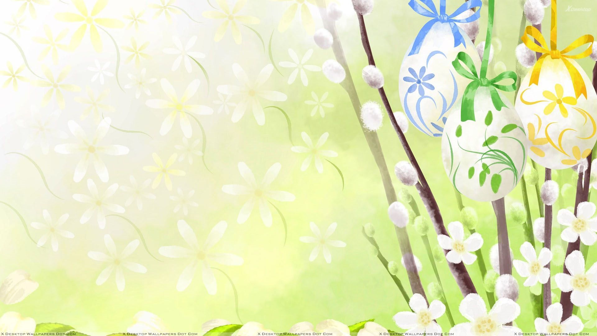 Free download Artistic Easter Hanging Eggs And Flowers Wallpaper