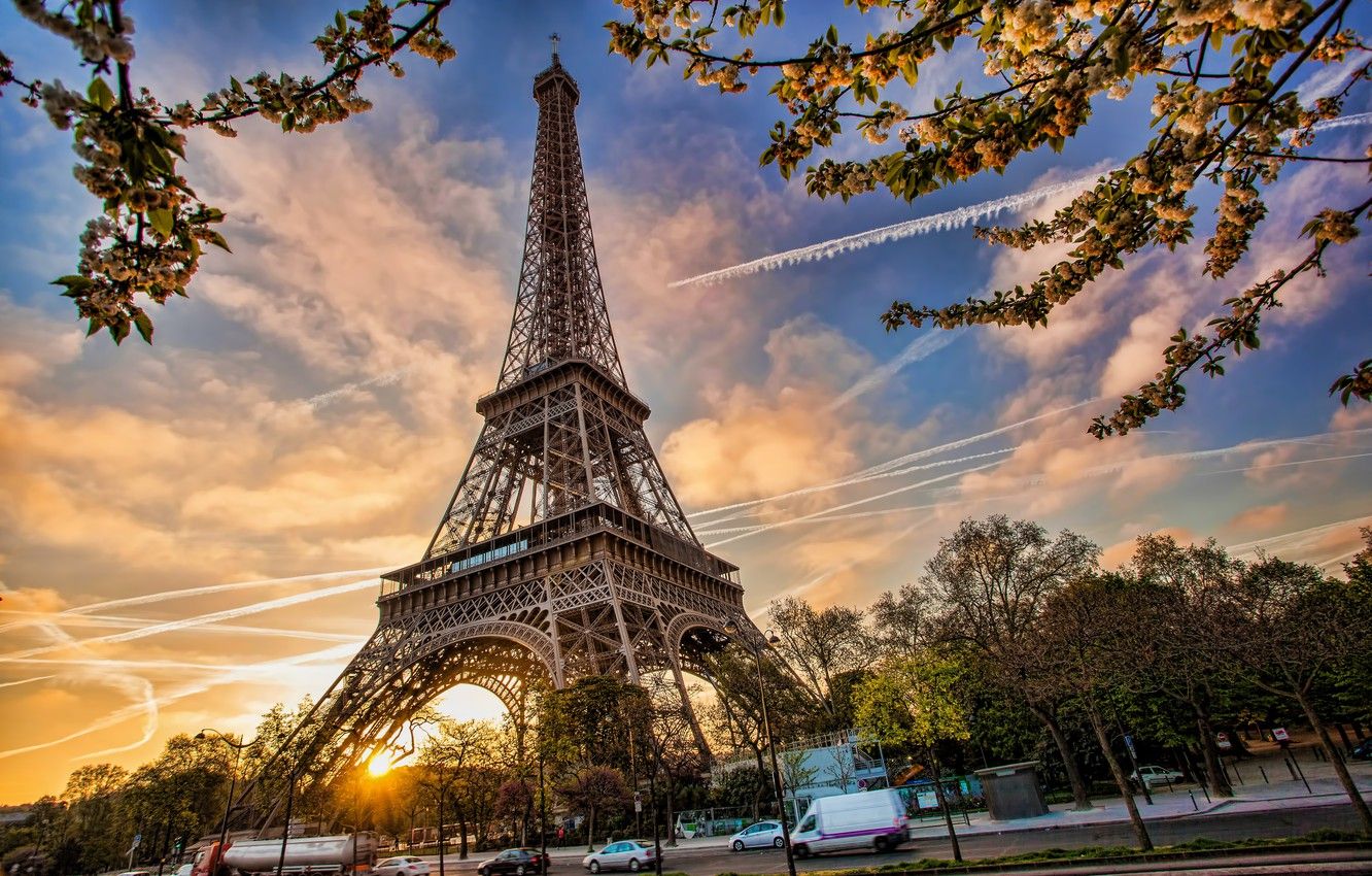 Wallpaper France, Paris, spring, Paris, blossom, France, spring, Eiffel Tower, cityscape image for desktop, section город
