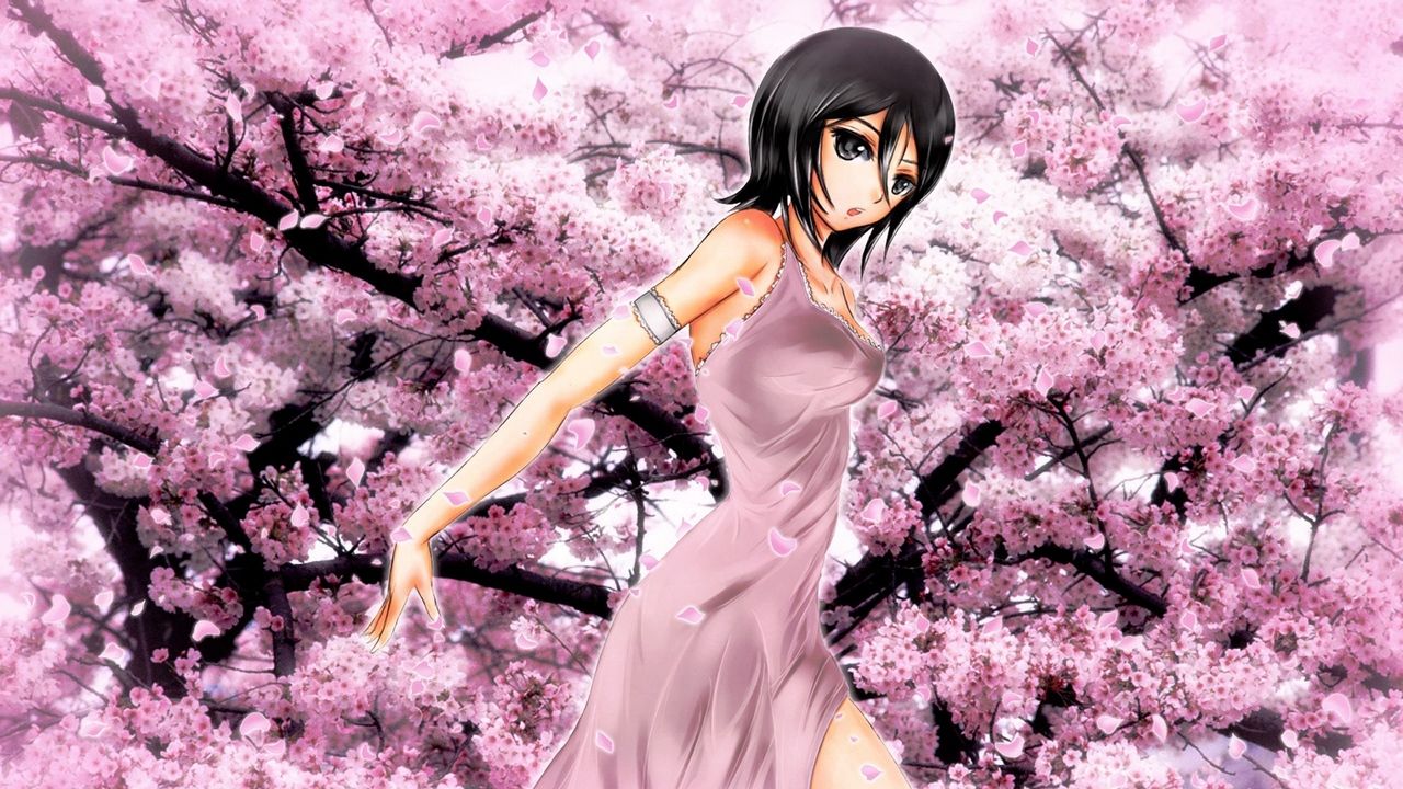 Download wallpaper 1280x720 anime, girl, garden, flower, sakura