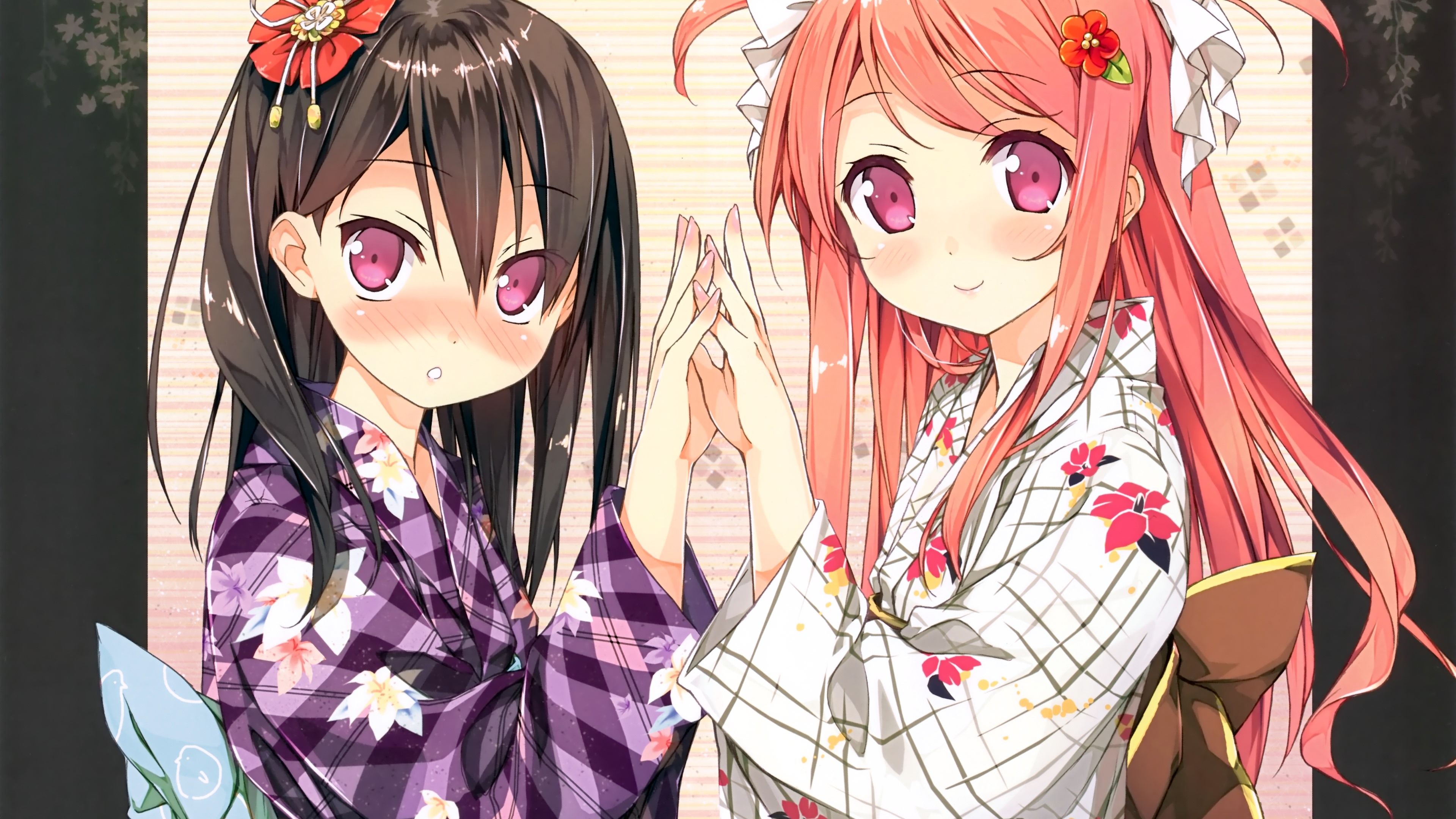 Wallpaper Two anime girls, kimono 3840x2160 UHD 4K Picture, Image