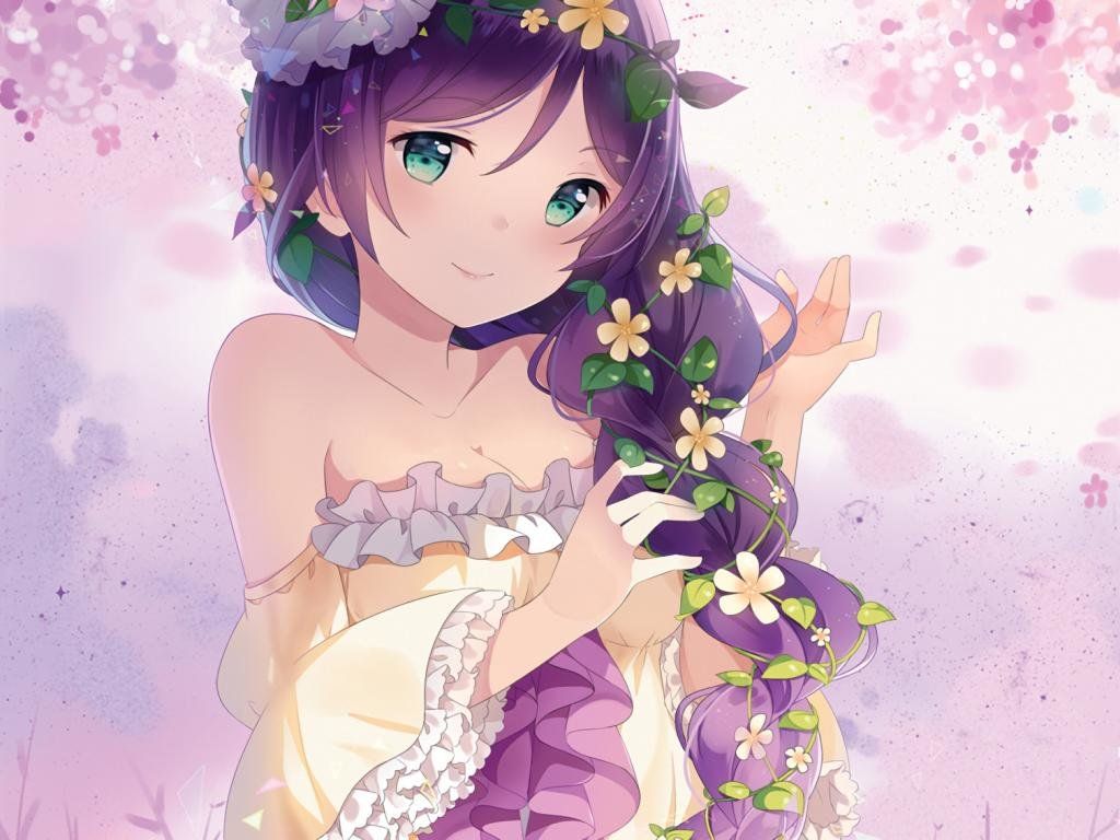 Anime Girl Purple Hair Green Eyes, Download Wallpaper on Jakpost