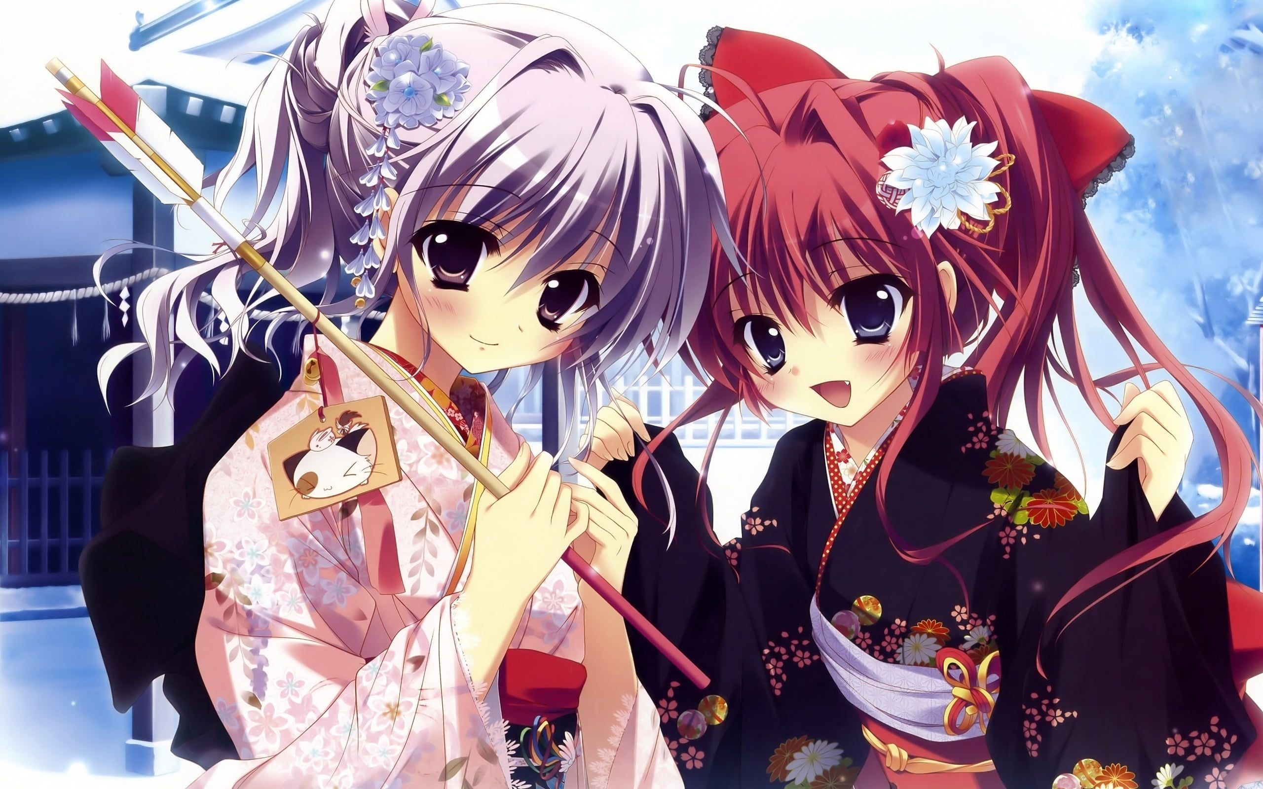 Two girls in Kimono anime HD wallpaper