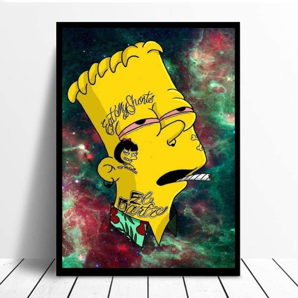 Bart Simpson On Weed Wallpaper Canvas Painting Print Living Room