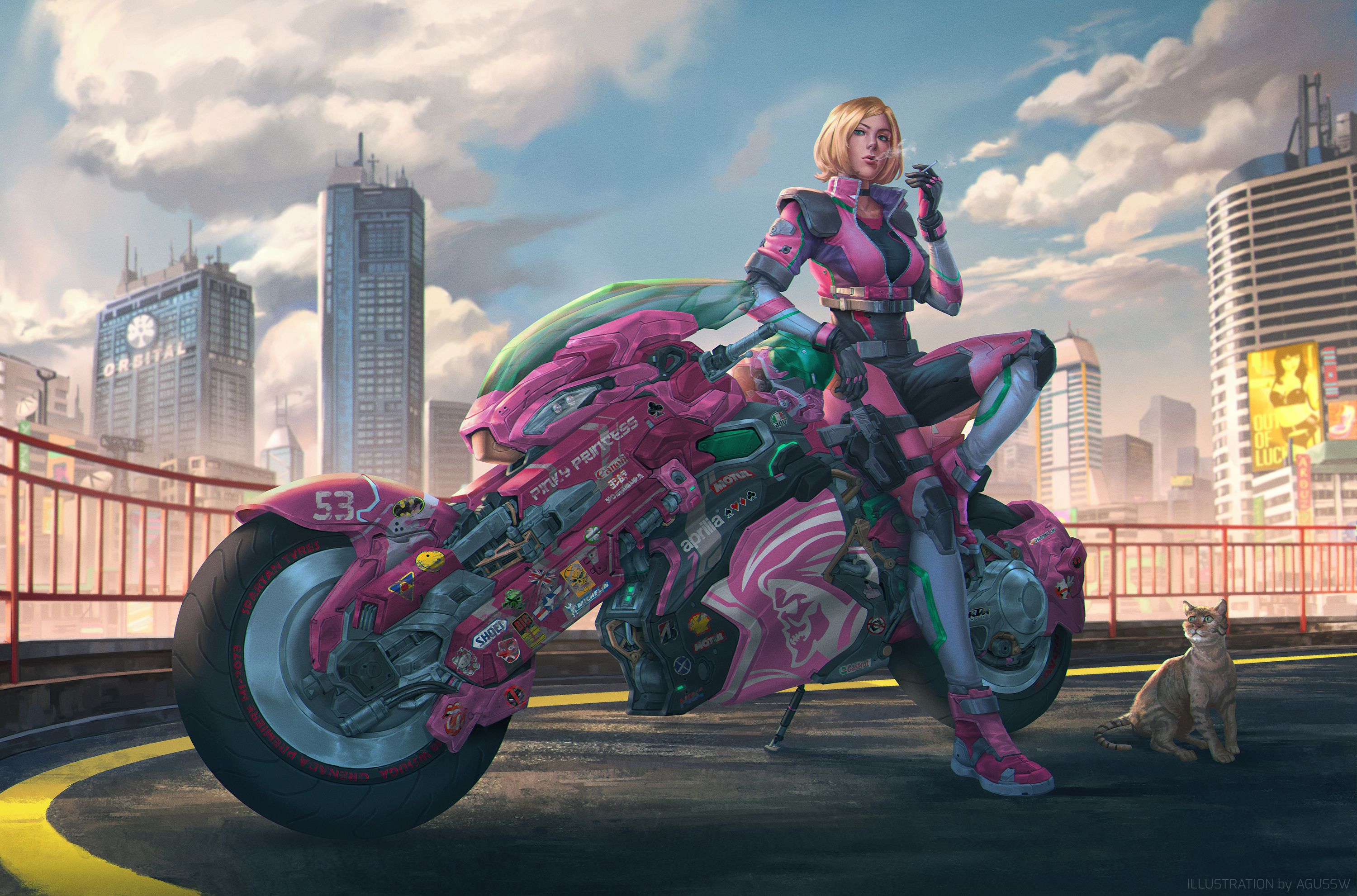 Manga Punk Scifi Anime Motorcycle Girl, HD Artist, 4k Wallpaper