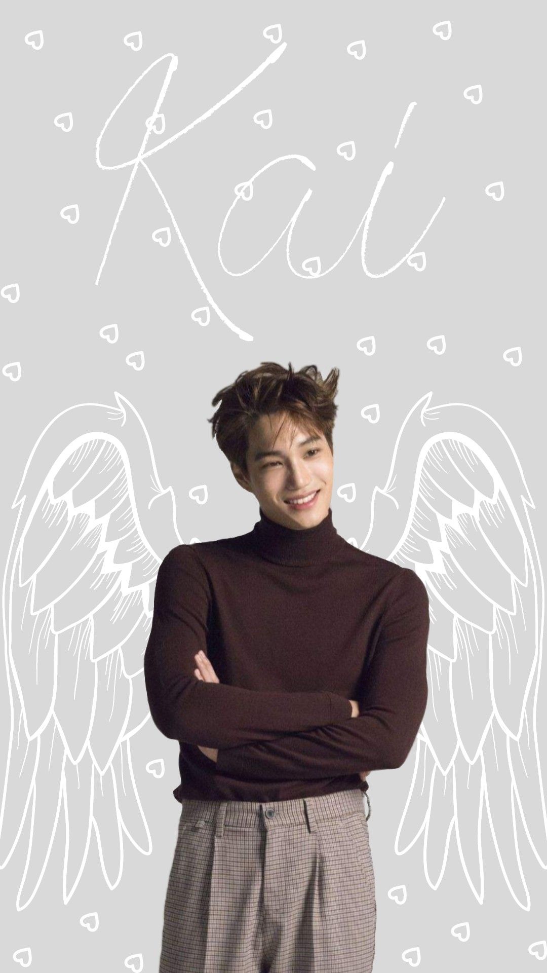 exo kai kim jongin wallpaper gray hearts wings white