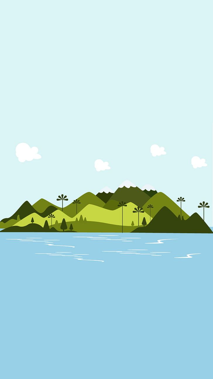 HD wallpaper: island illustration, material minimal, artwork, sea