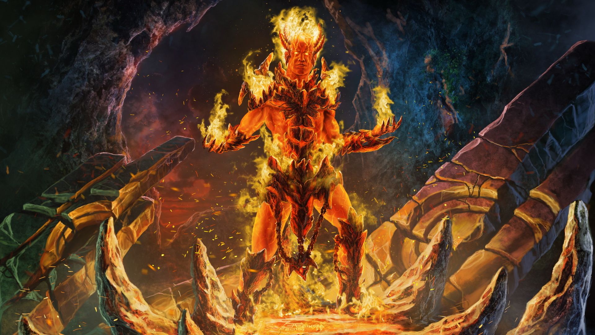 Photo demon Horns Spirit of fire Fantasy flame 1920x1080
