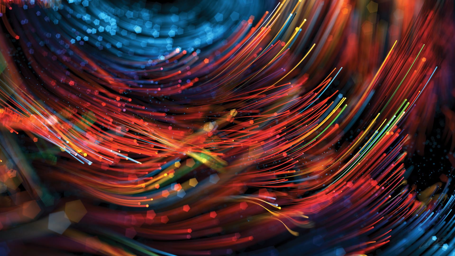 Macro photography of red and blue strings HD wallpaper. Wallpaper