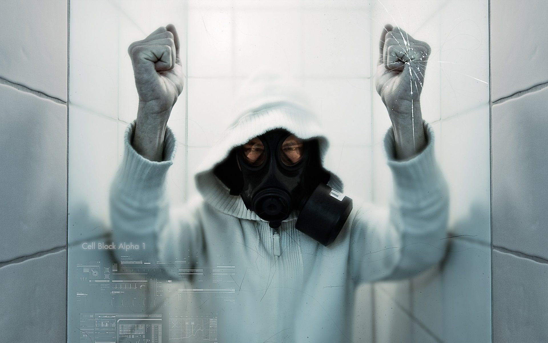 Wallpaper glass, mask, gas mask, quarantine, crack desktop