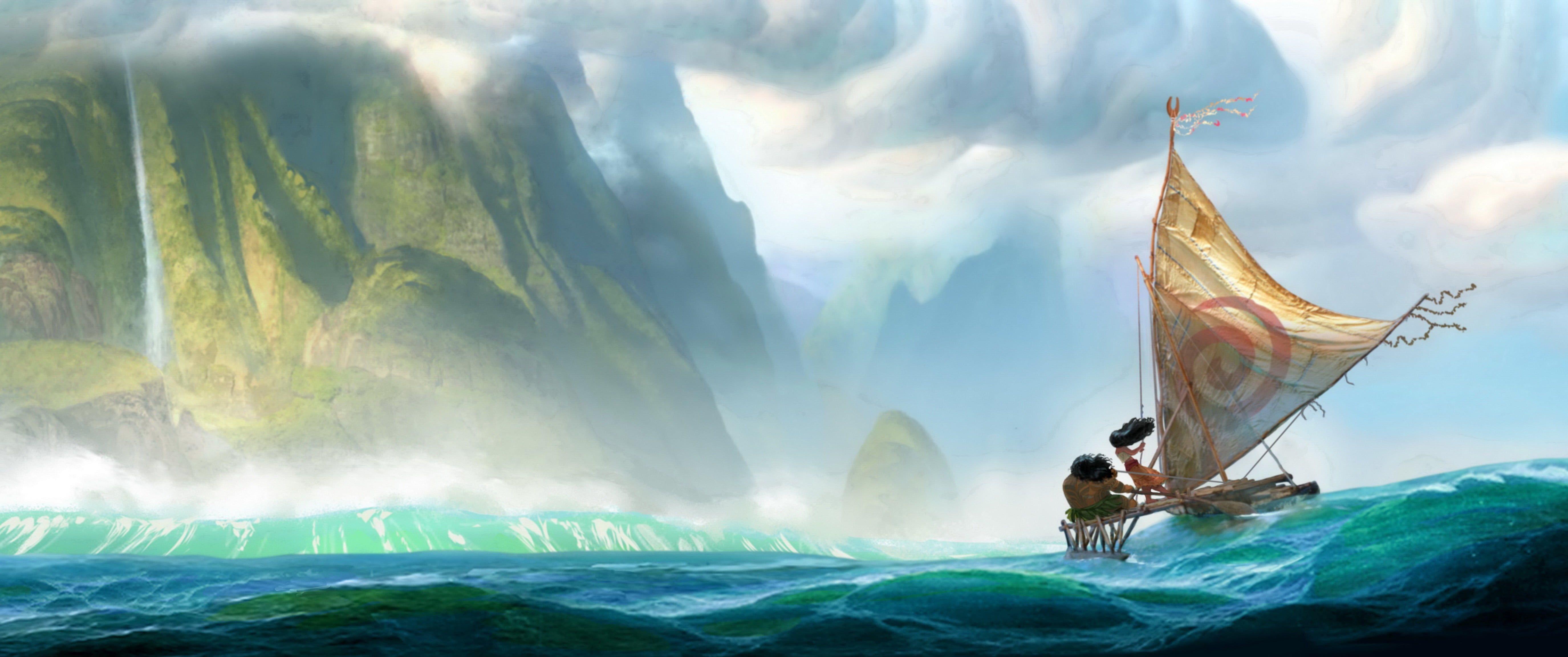 Disney Moana digital wallpaper, Moana, landscape, sea, boat HD