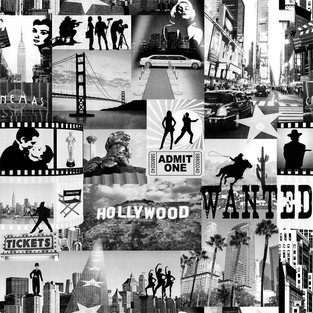 Buy Muriva Hollywood City Wallpaper Black / White