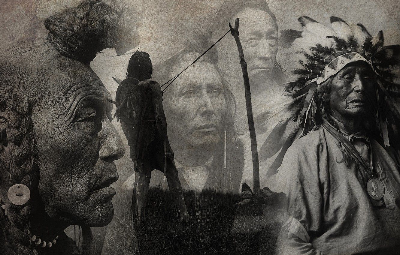 Wallpaper collage, figure, black and white, the Indians, leaders