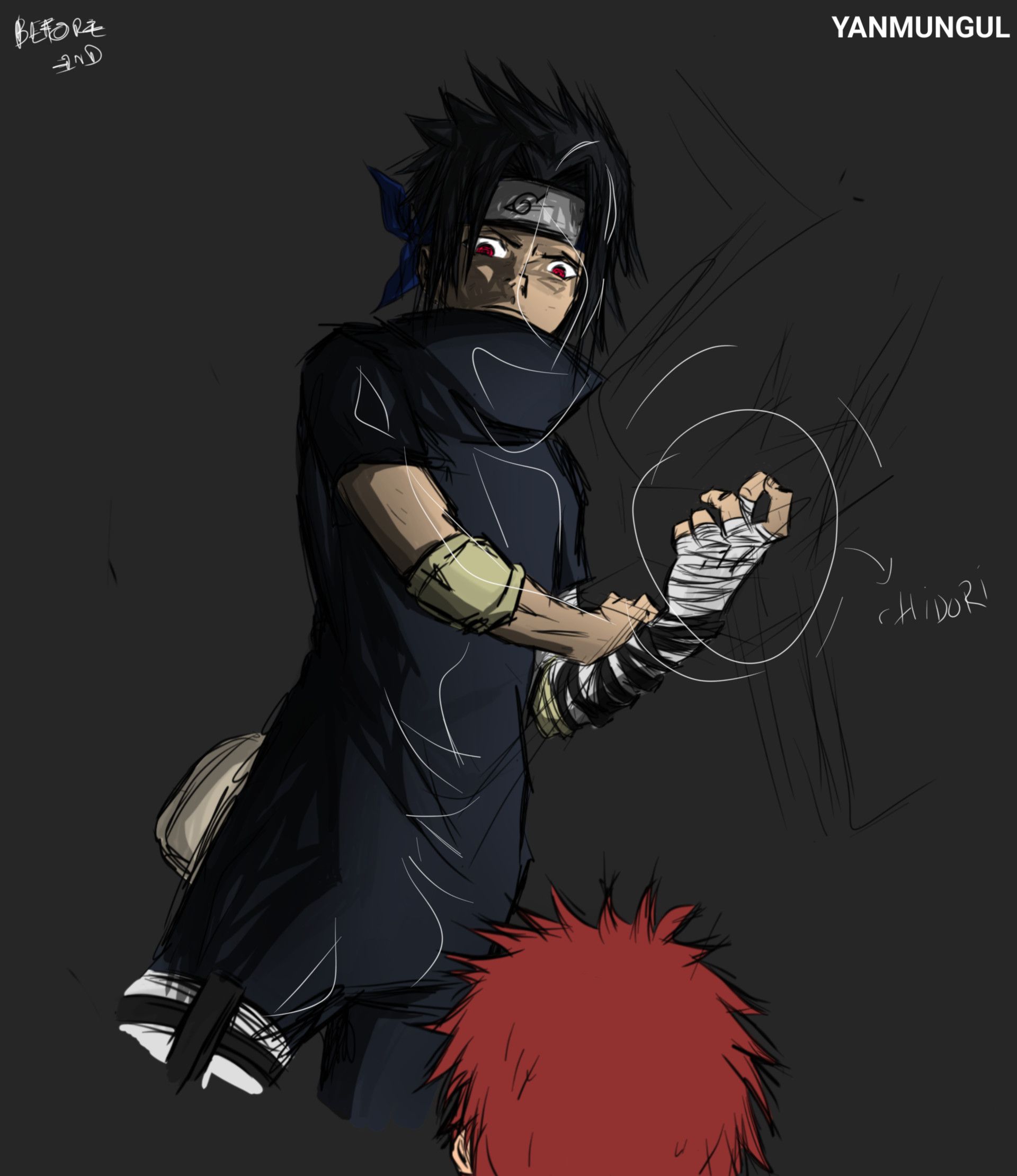 Chûnin Exam' Sasuke uchiha vs Gaara, Yan Mungul