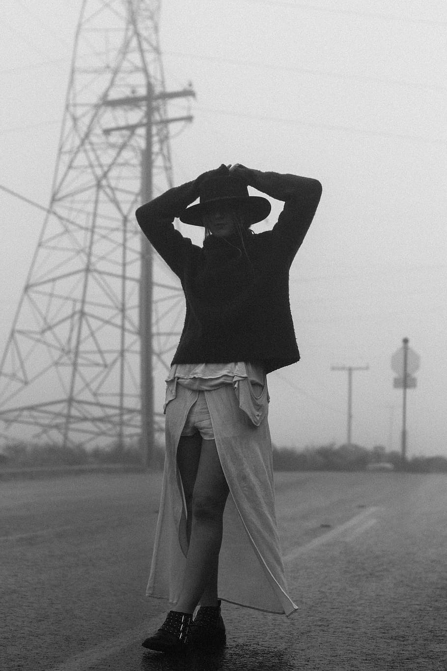HD wallpaper: greyscale photo of person standing on road, vogue