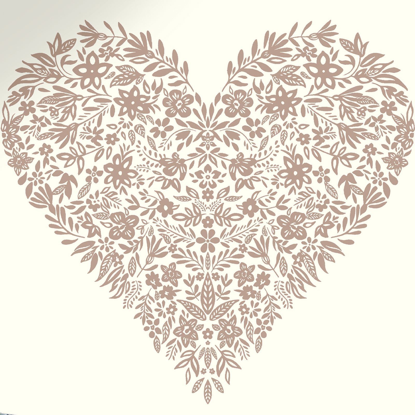 Floral Heart Wallpaper Cream / Rose Gold Gold Heart