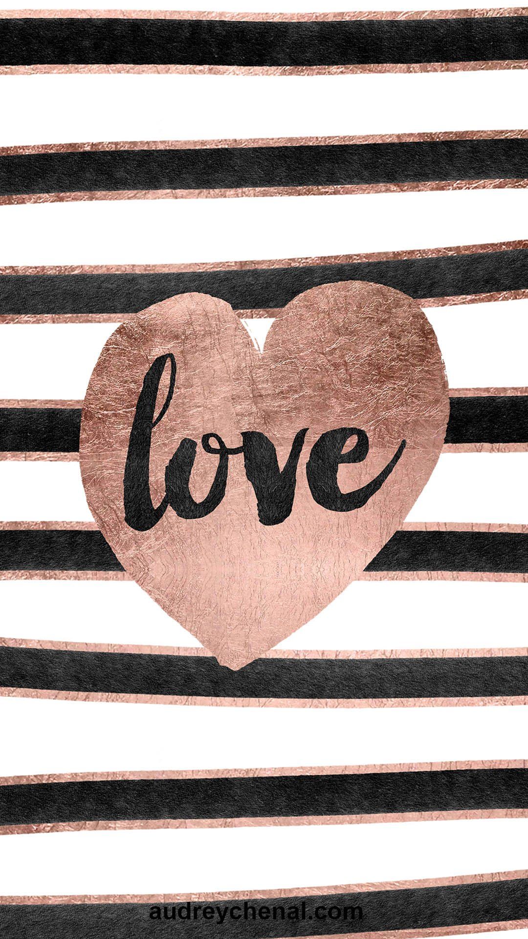 valentine's love brush typography rose gold hearts black hand drawn watercolor stripes free wallpaper