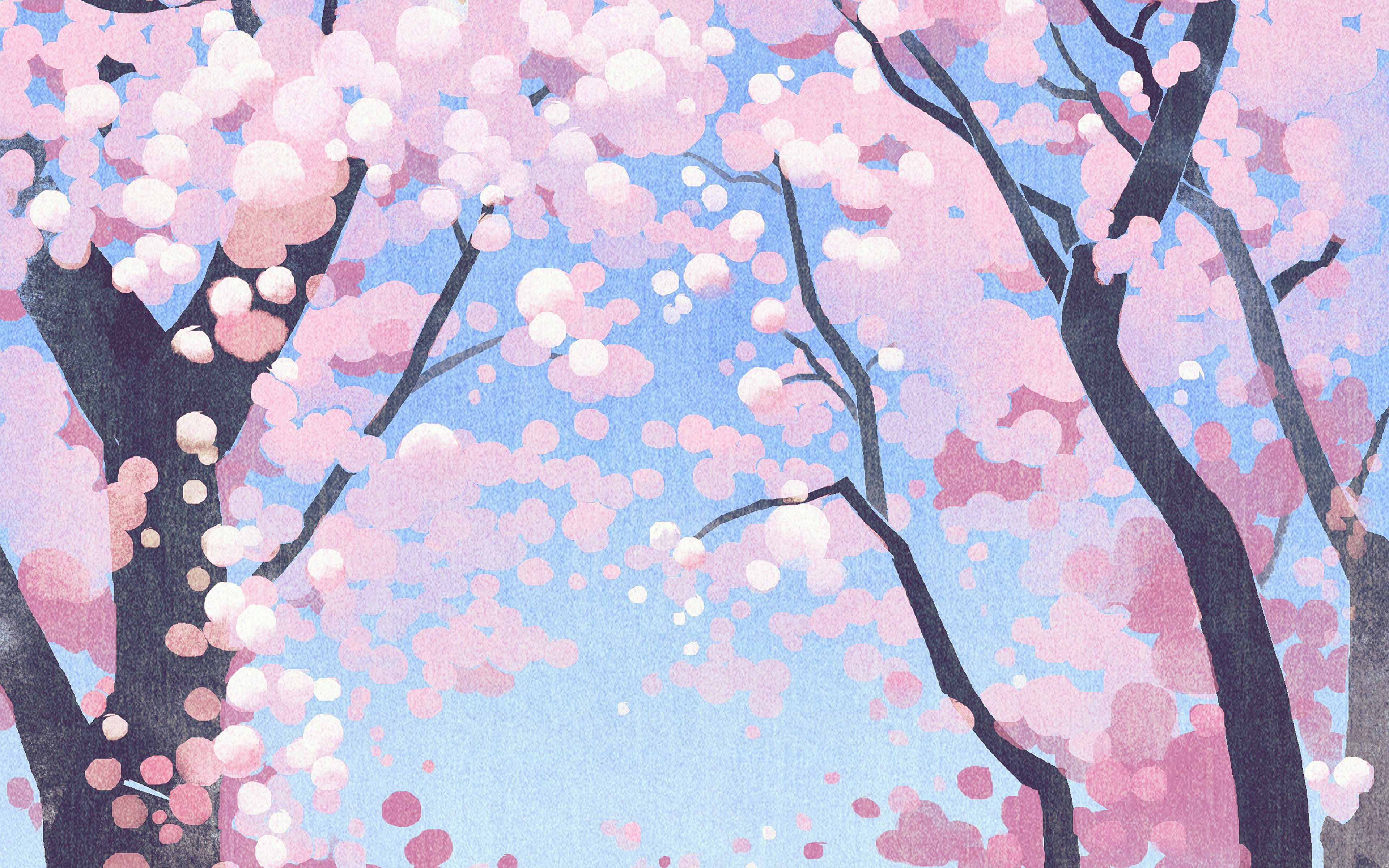 Cute Siba Dog Animal Spring Illustration Art Pink Wallpaper