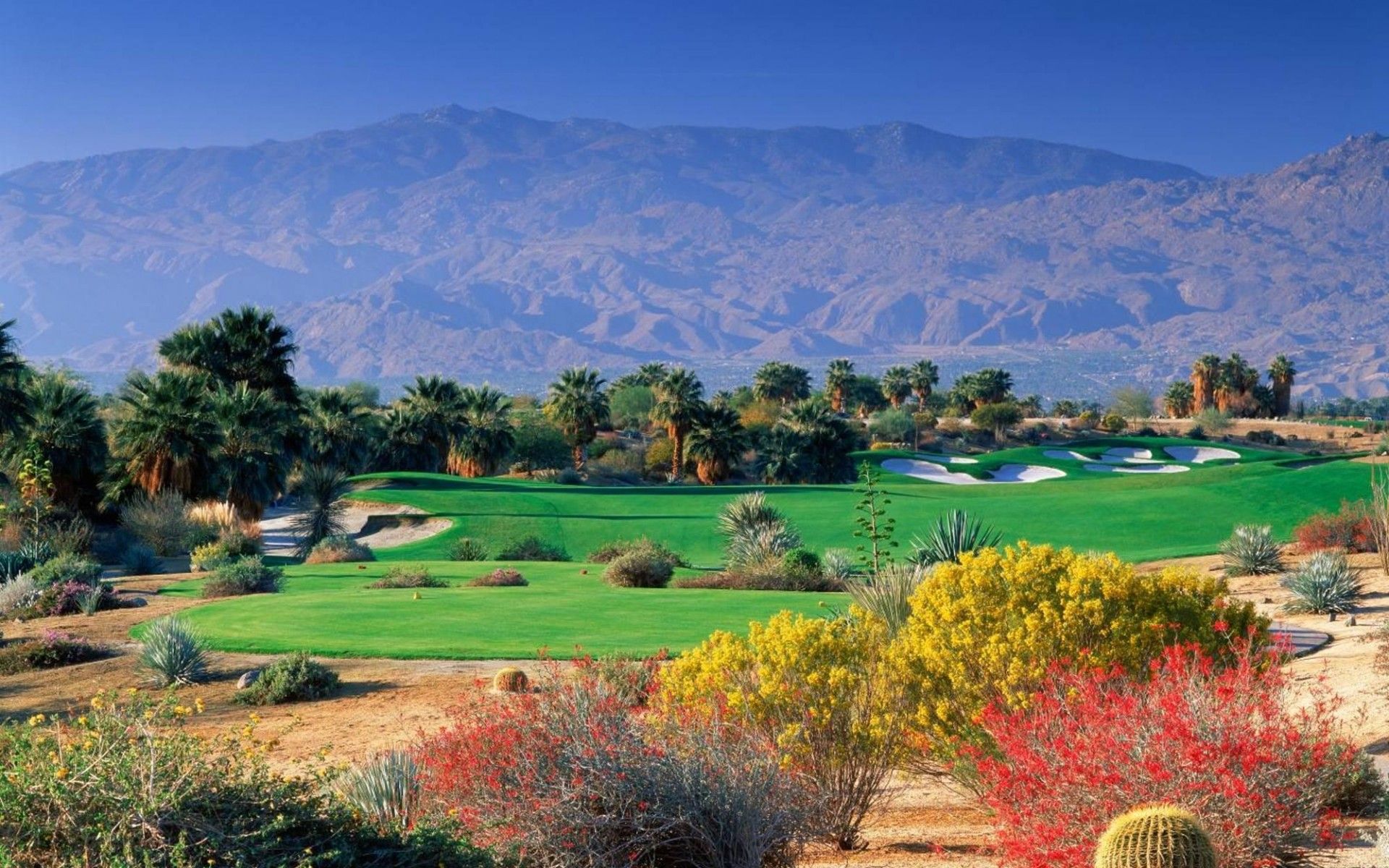 Mountains Golf Course Desert Palm Springs California HD desktop